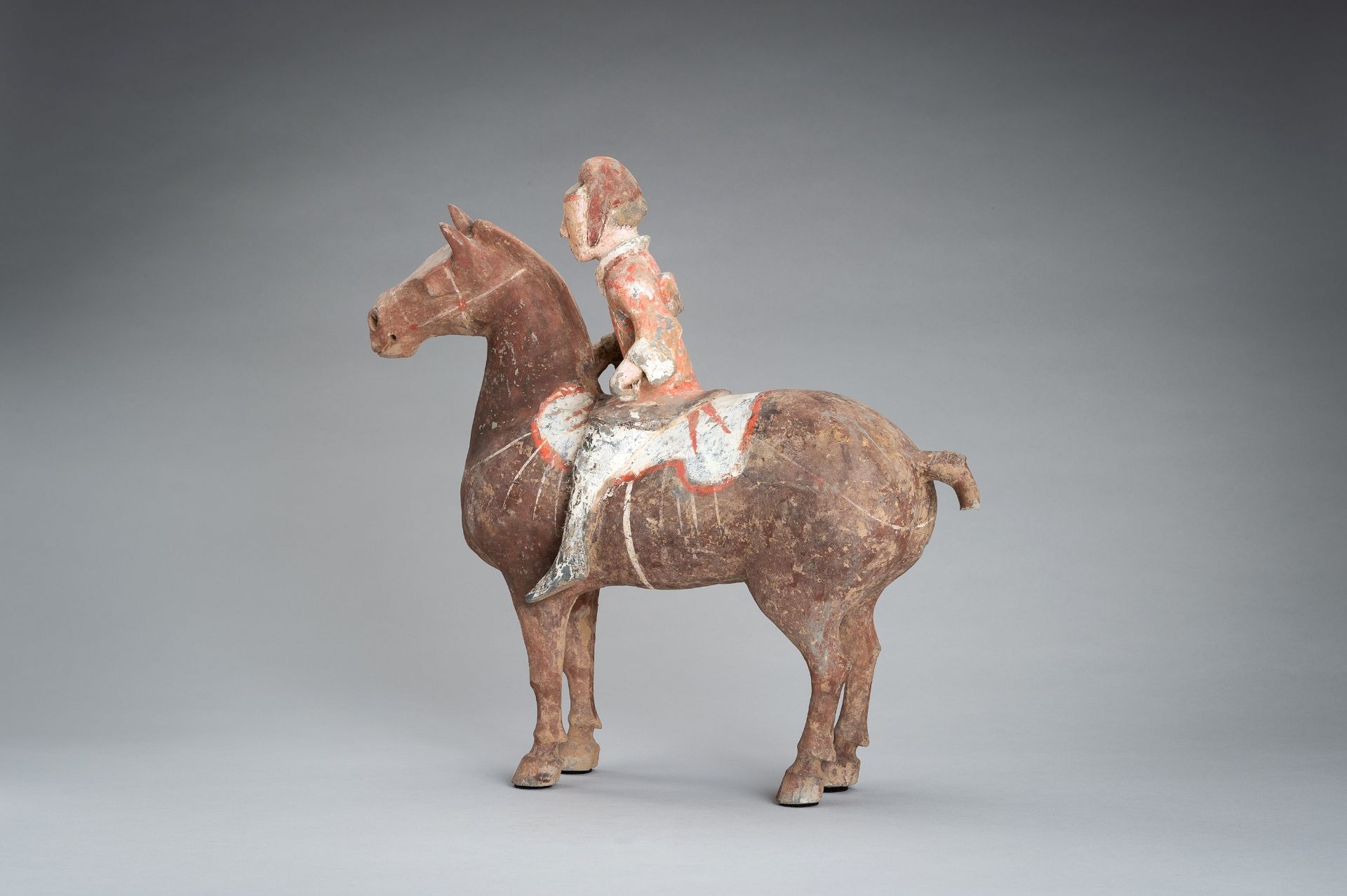 A POTTERY FIGURE OF AN EQUESTRIAN, HAN DYNASTY - Image 12 of 13