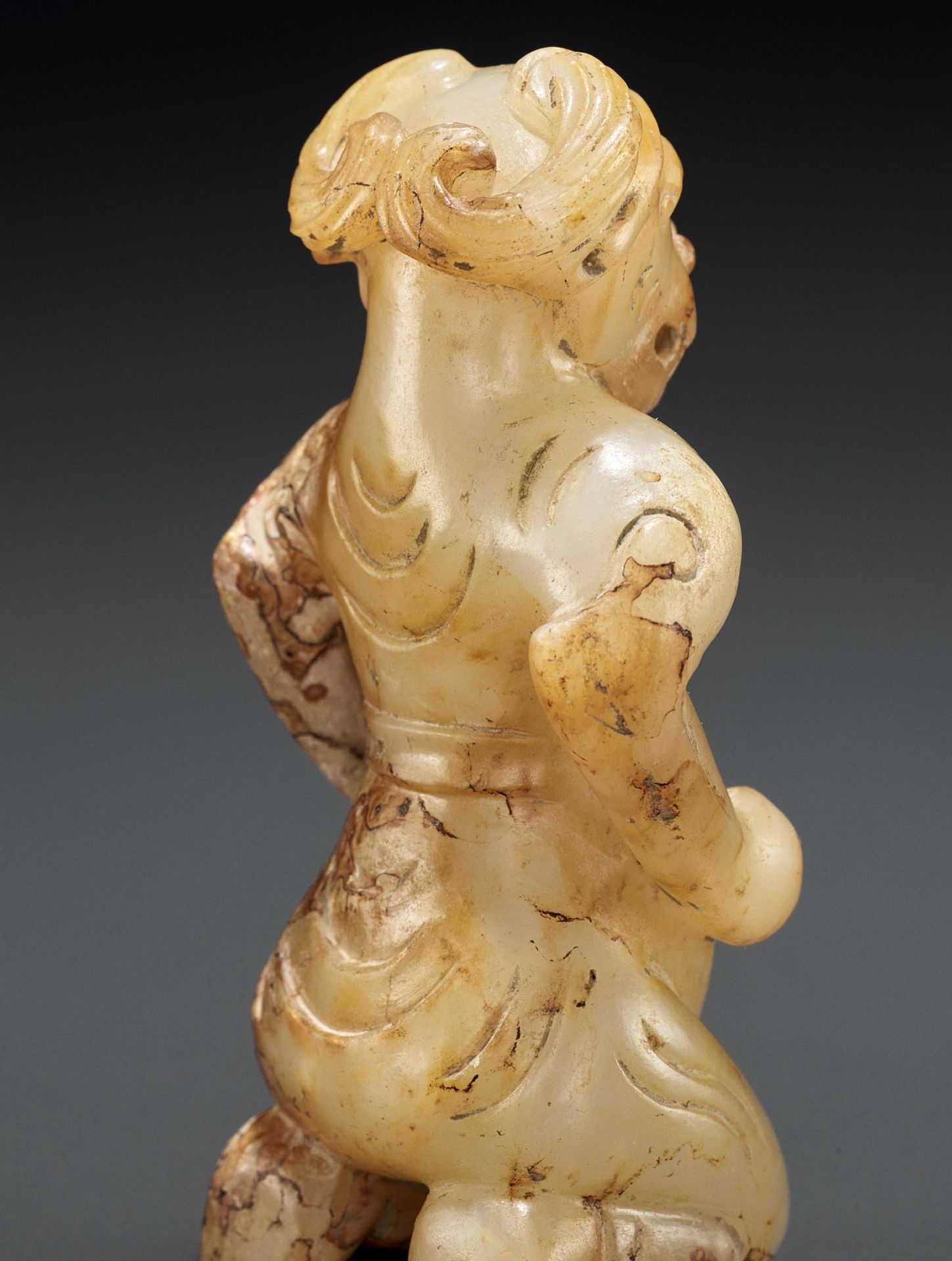 A YELLOW AND RUSSET JADE FIGURE WITH A RAM'S HEAD - Image 12 of 12