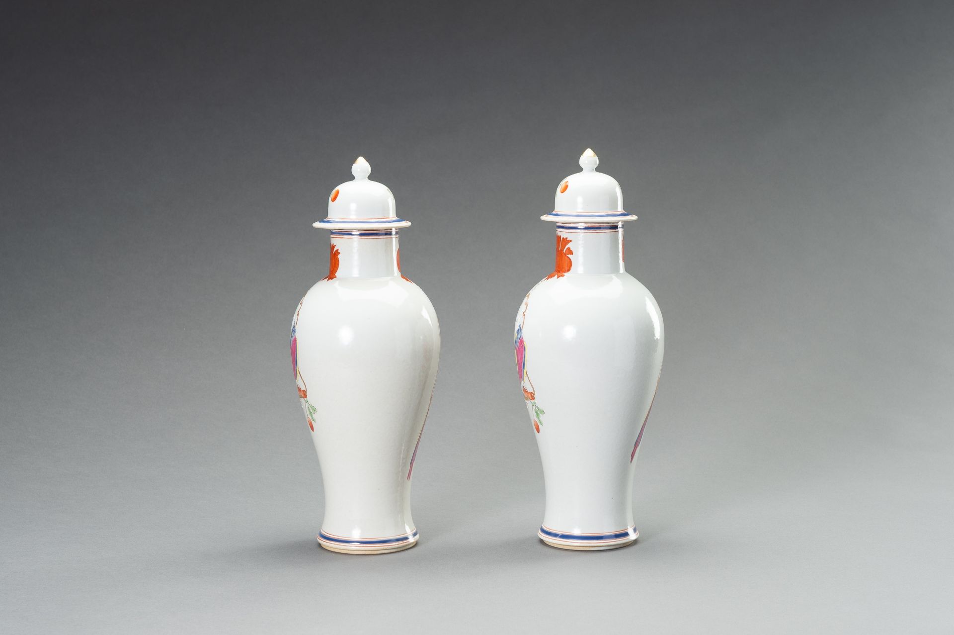 A PAIR OF FAMILLE ROSE 'PARROT ON PERCH' BALUSTER VASES, QING - Image 6 of 12