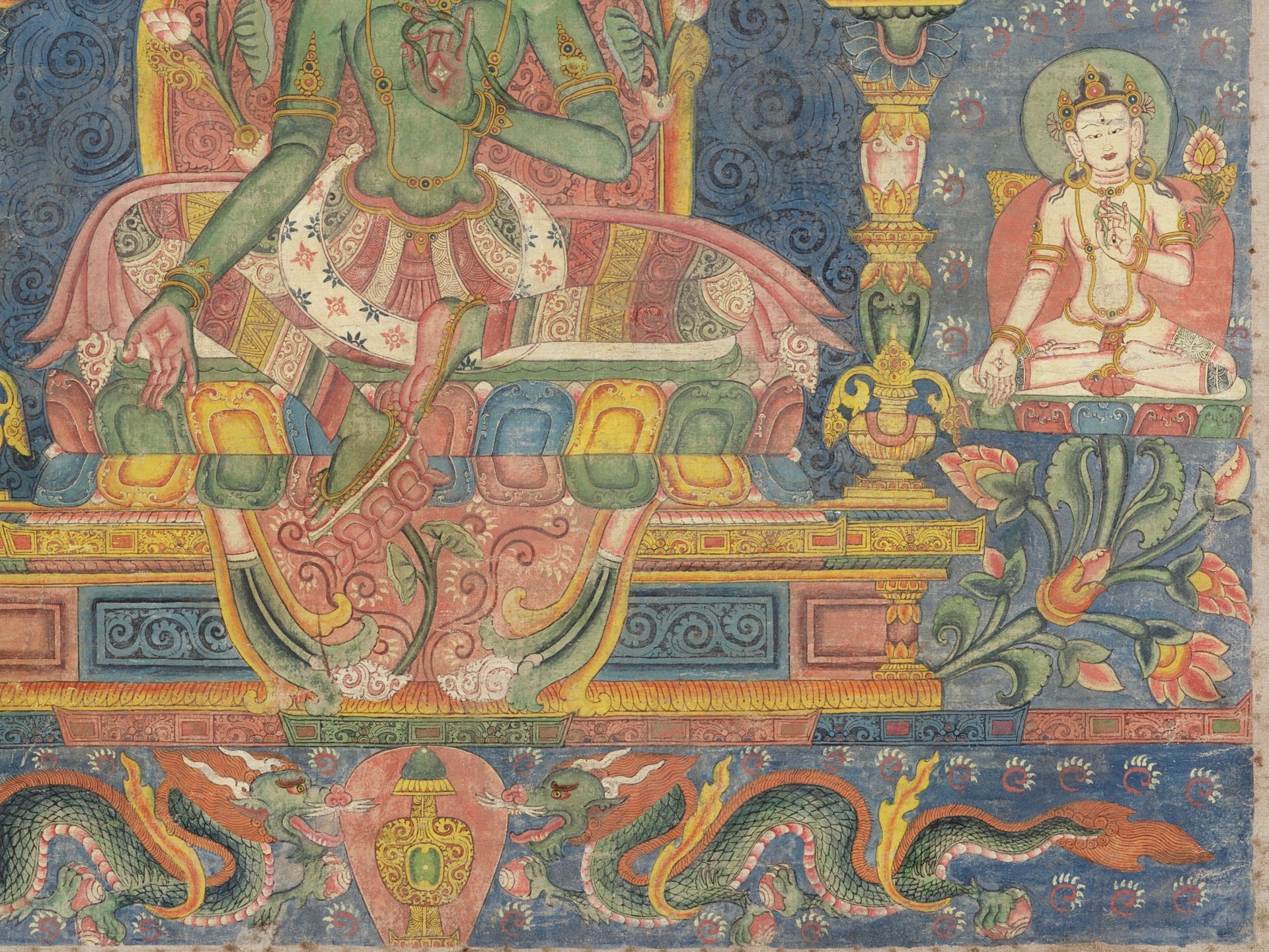 A THANGKA OF GREEN TARA, 18TH - 19TH CENTURY - Image 4 of 7