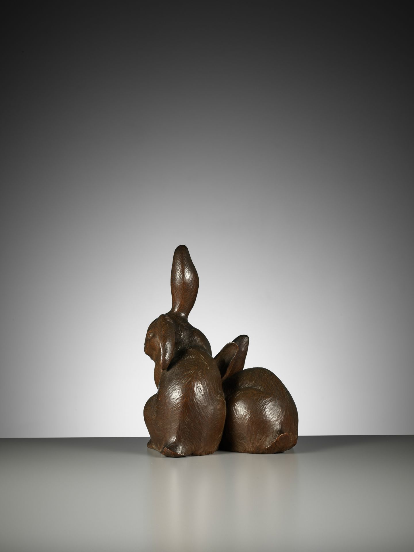 HIROYUKI: A FINE BOXWOOD OKIMONO OF LONG-EARED HARES - Image 7 of 13