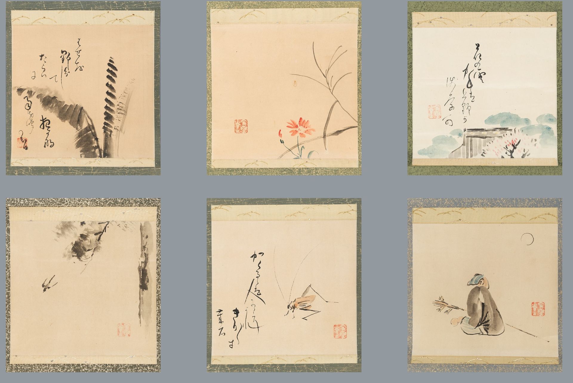 ATTRIBUTED TO WATANABE KAZAN (1793-1841): A SET OF SIX SCROLL PAINTINGS