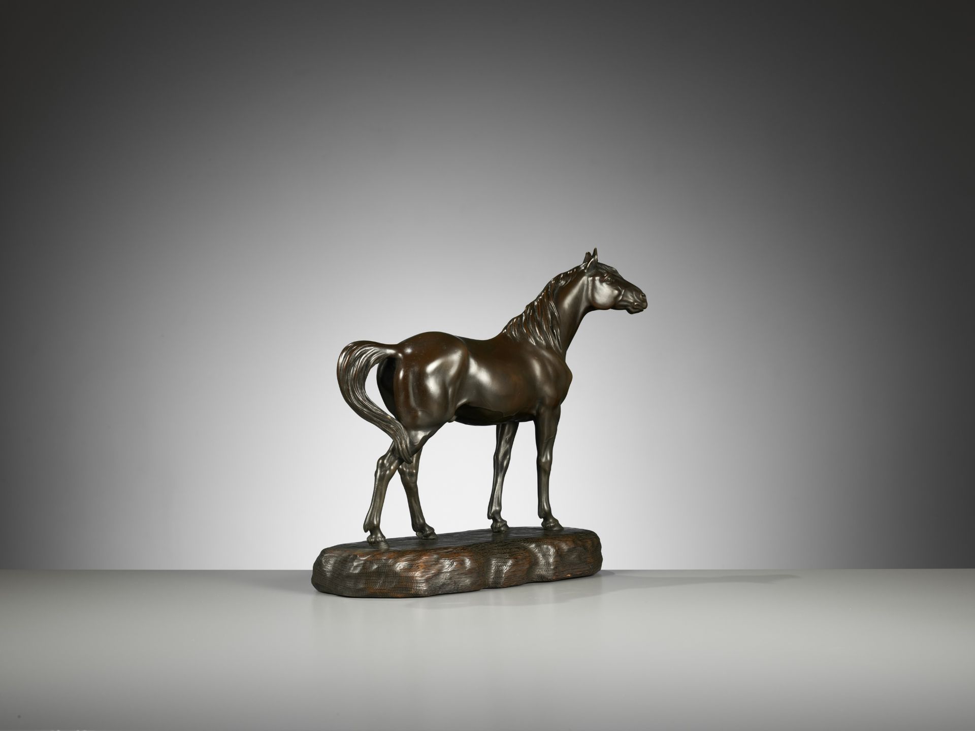 ATSUYOSHI FOR THE MARUKI COMPANY: A MASTERFUL PORTRAIT BRONZE OKIMONO OF A STRIDING HORSE - Image 9 of 11