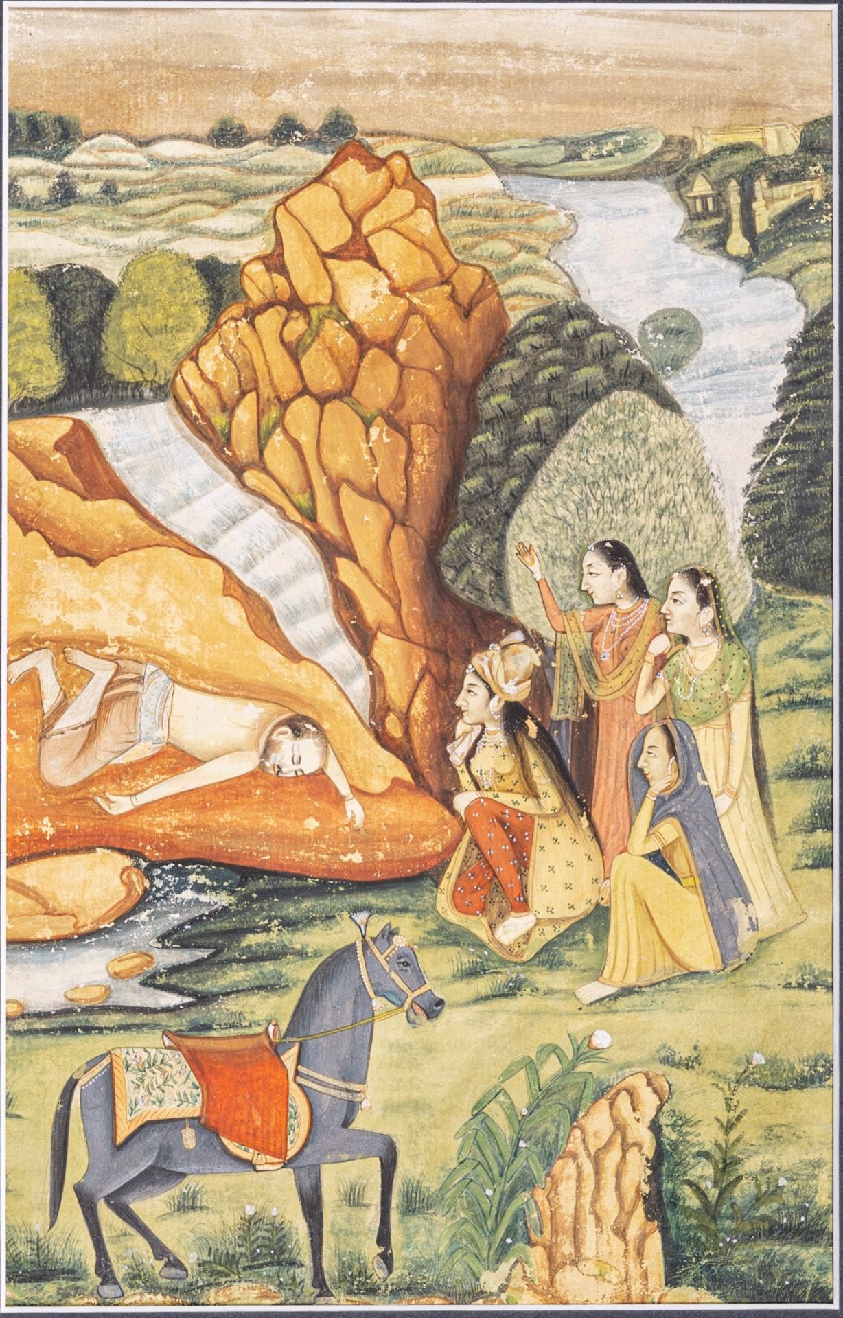 AN INDIAN MINIATURE PAINTING OF SHIRIN MOURNING FARHAD'S DEATH, c. 1900s