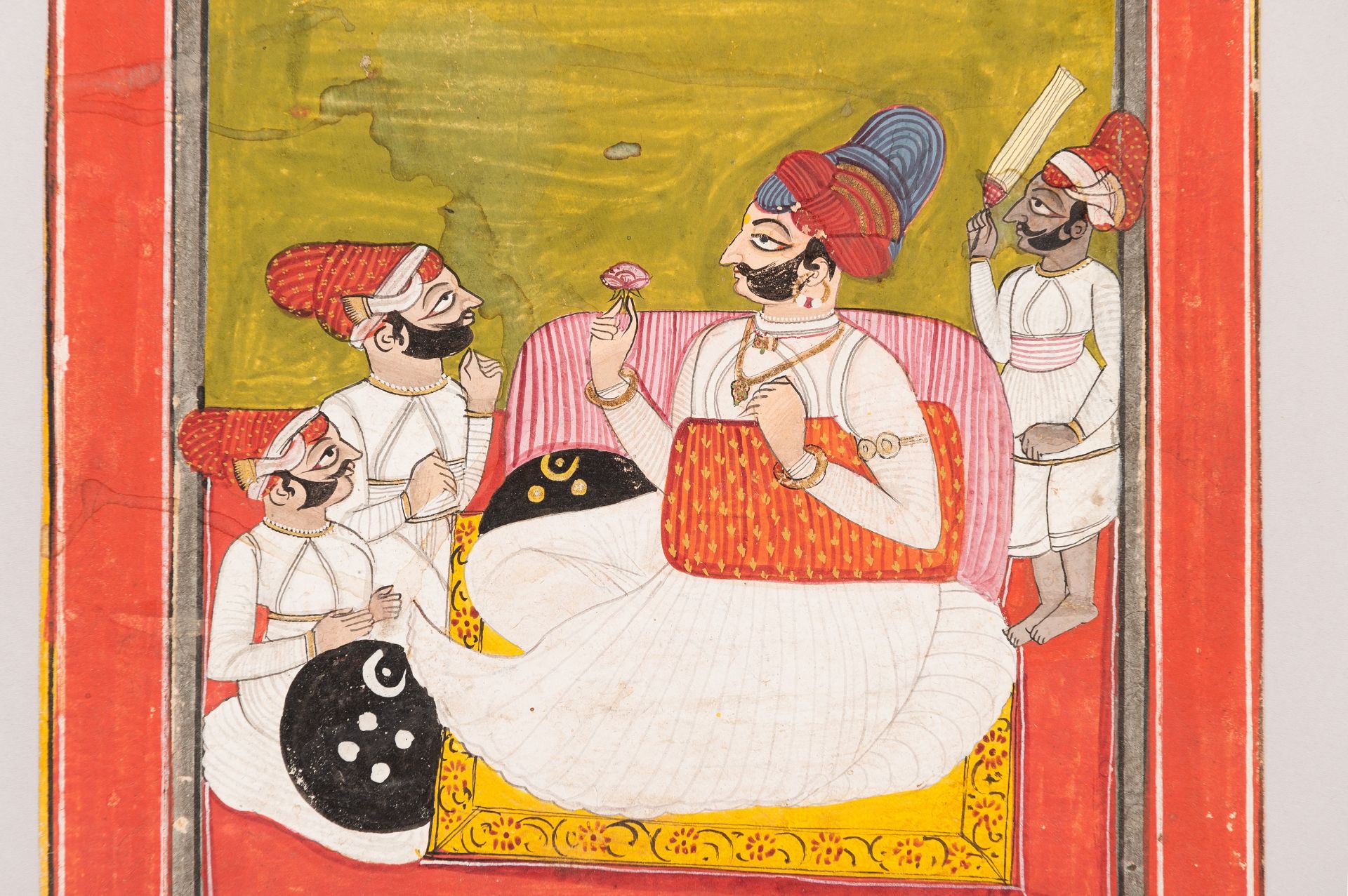 AN INDIAN MINIATURE PAINTING OF A NOBLEMAN WITH ATTENDANTS - Image 5 of 6