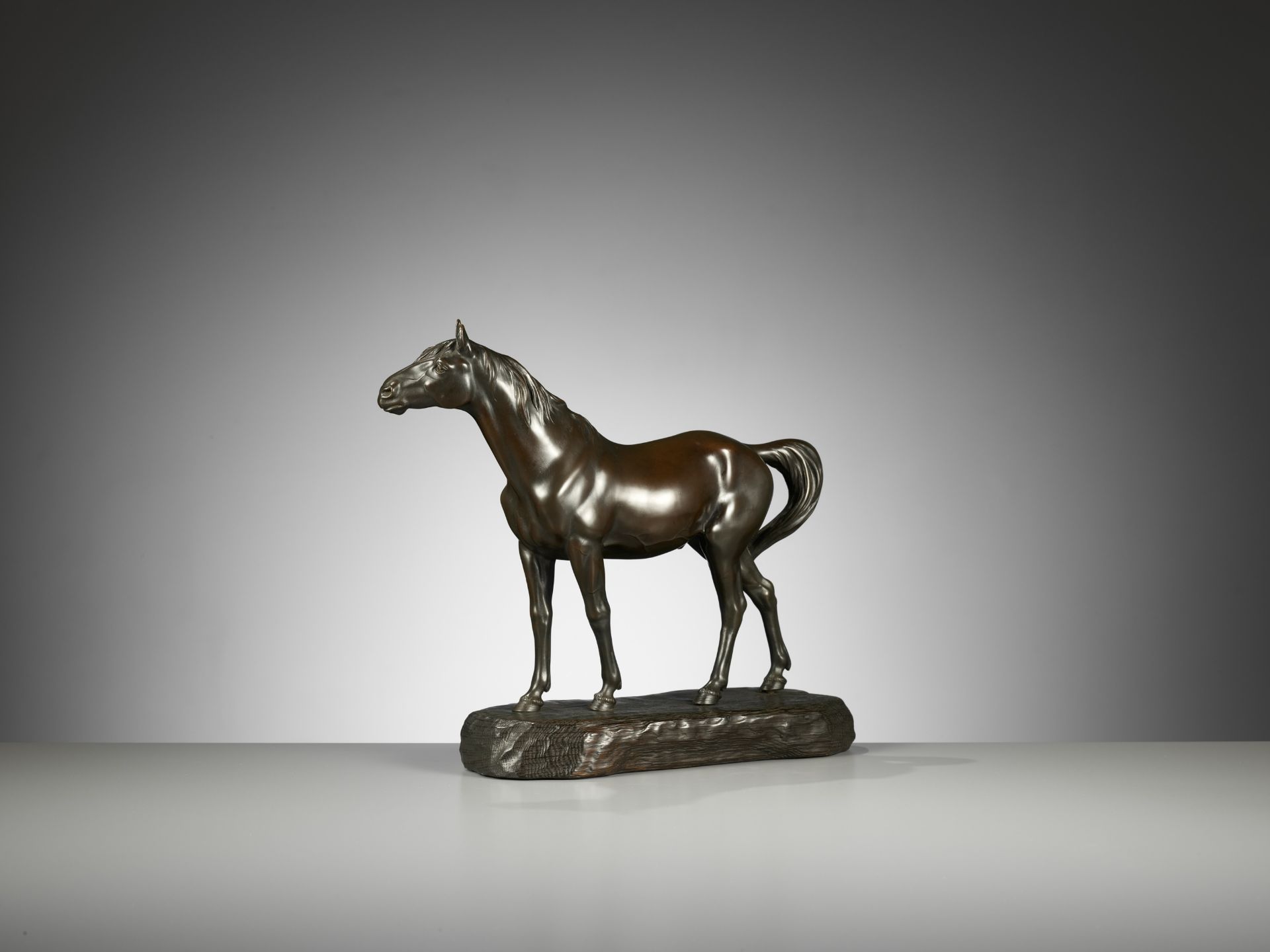 ATSUYOSHI FOR THE MARUKI COMPANY: A MASTERFUL PORTRAIT BRONZE OKIMONO OF A STRIDING HORSE - Image 7 of 11