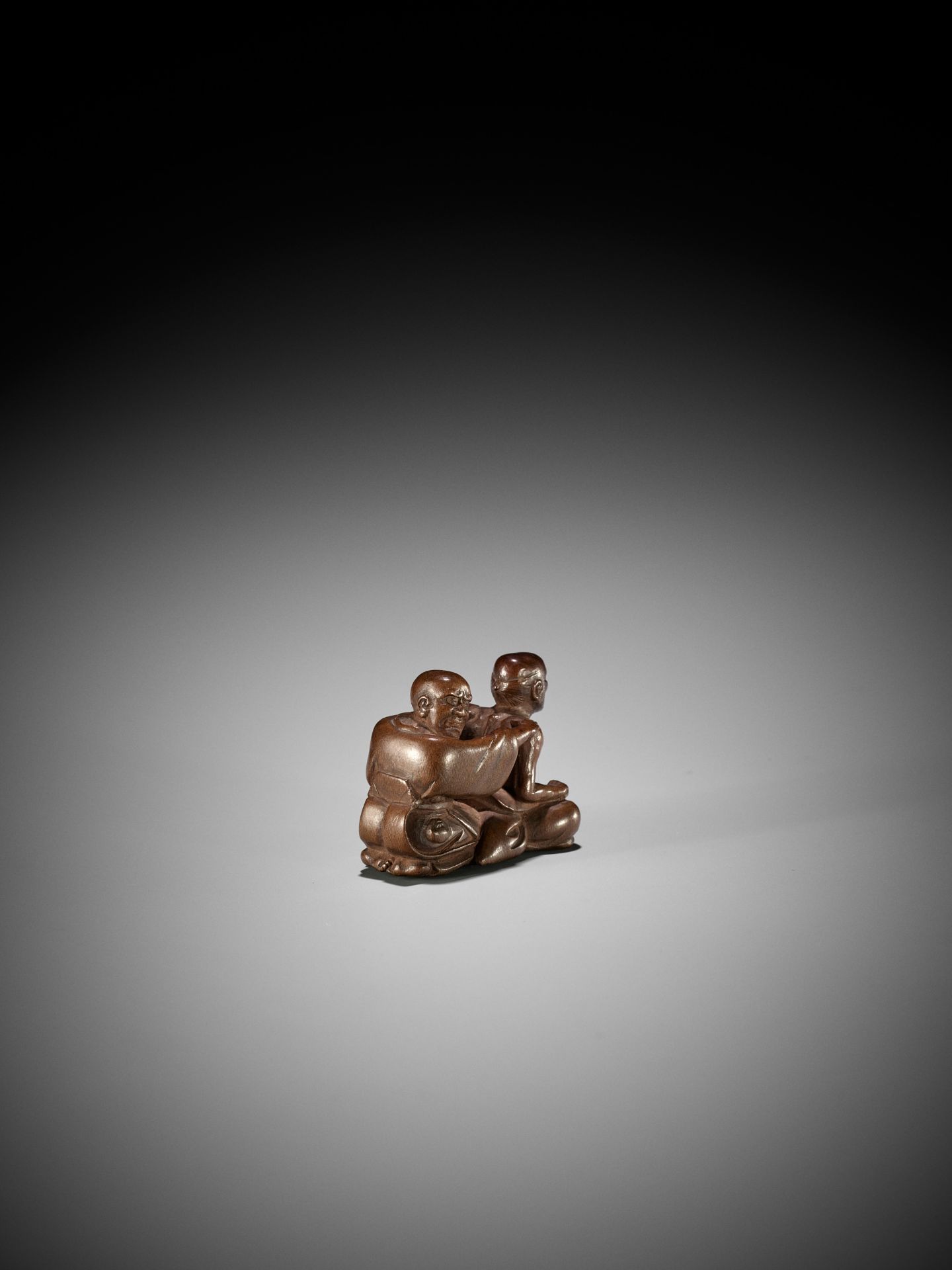 MIWA: A WOOD NETSUKE OF A BLIND MASSEUR AND CLIENT - Image 8 of 15