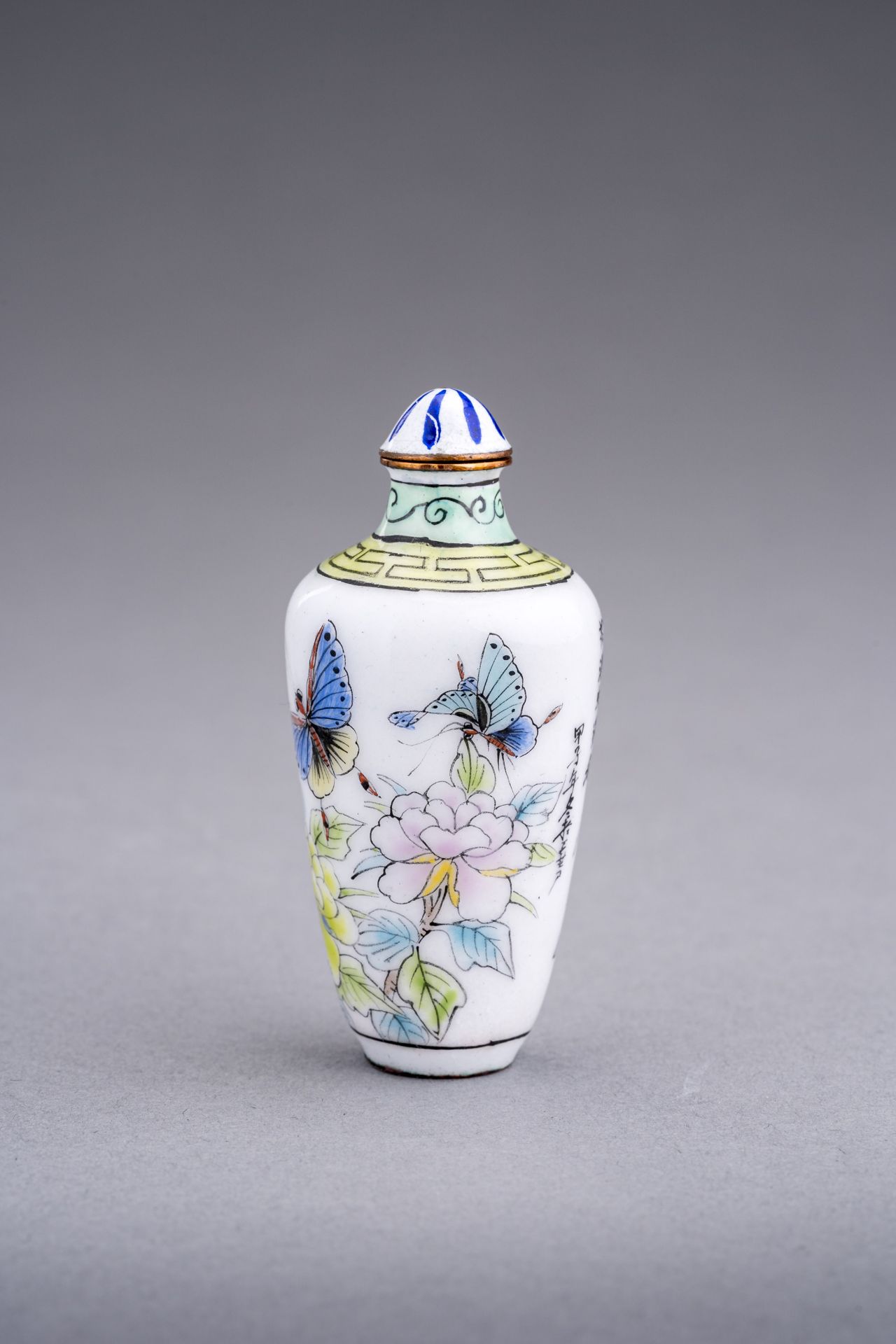 AN ENAMELED 'FLOWERS AND BUTTERFLIES' SNUFF BOTTLE, c. 1920s - Image 3 of 8