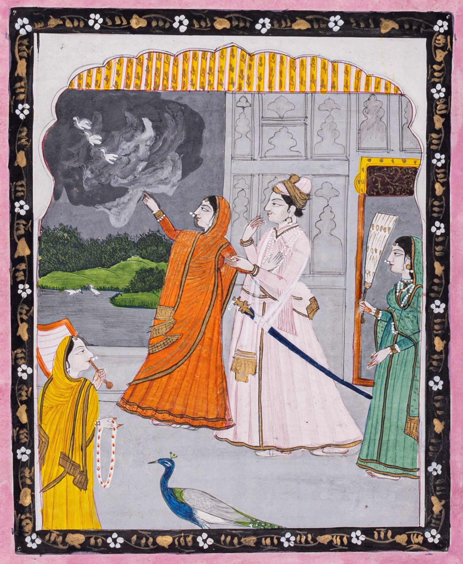 AN INDIAN MINIATURE PAINTING OF A NOBLE COUPLE, c. 1900s