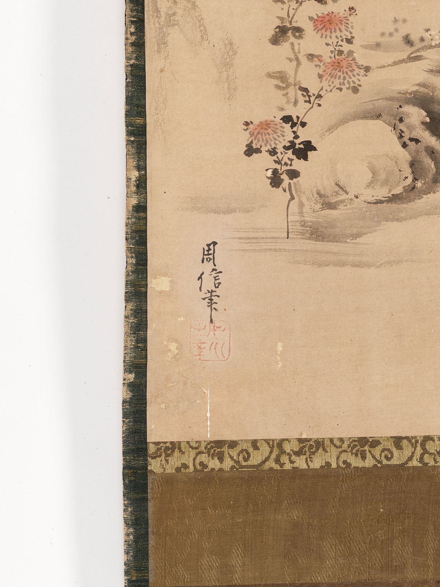 KANO CHIKANOBU: THREE SCROLL PAINTINGS DEPICTING JUROJIN AND DEER, CRANES, AND MINOGAME - Image 11 of 13