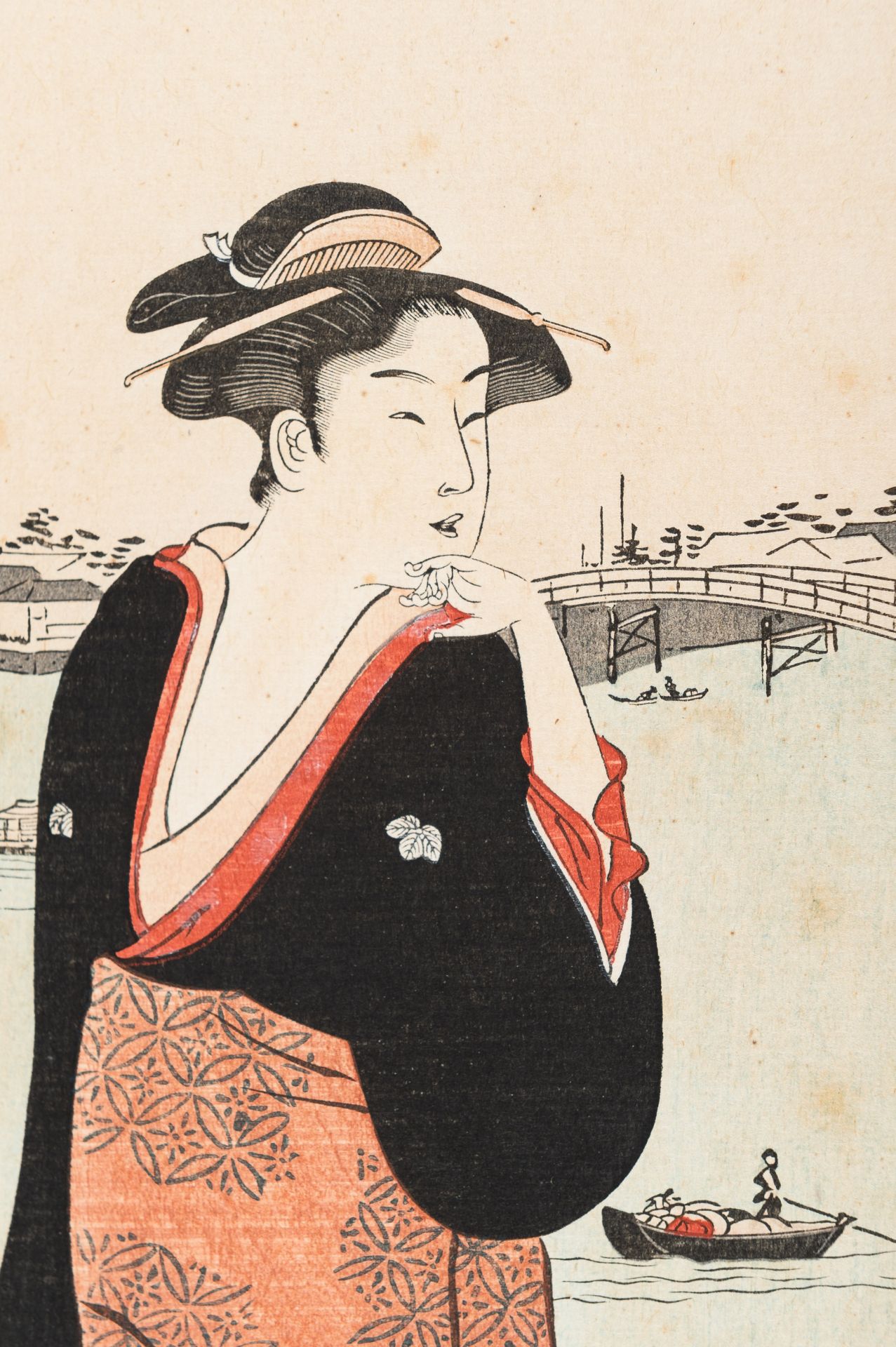 AFTER TORII KIYONAGA: TWO COLOR WOODBLOCK PRINT OF BEAUTIES - Image 10 of 12