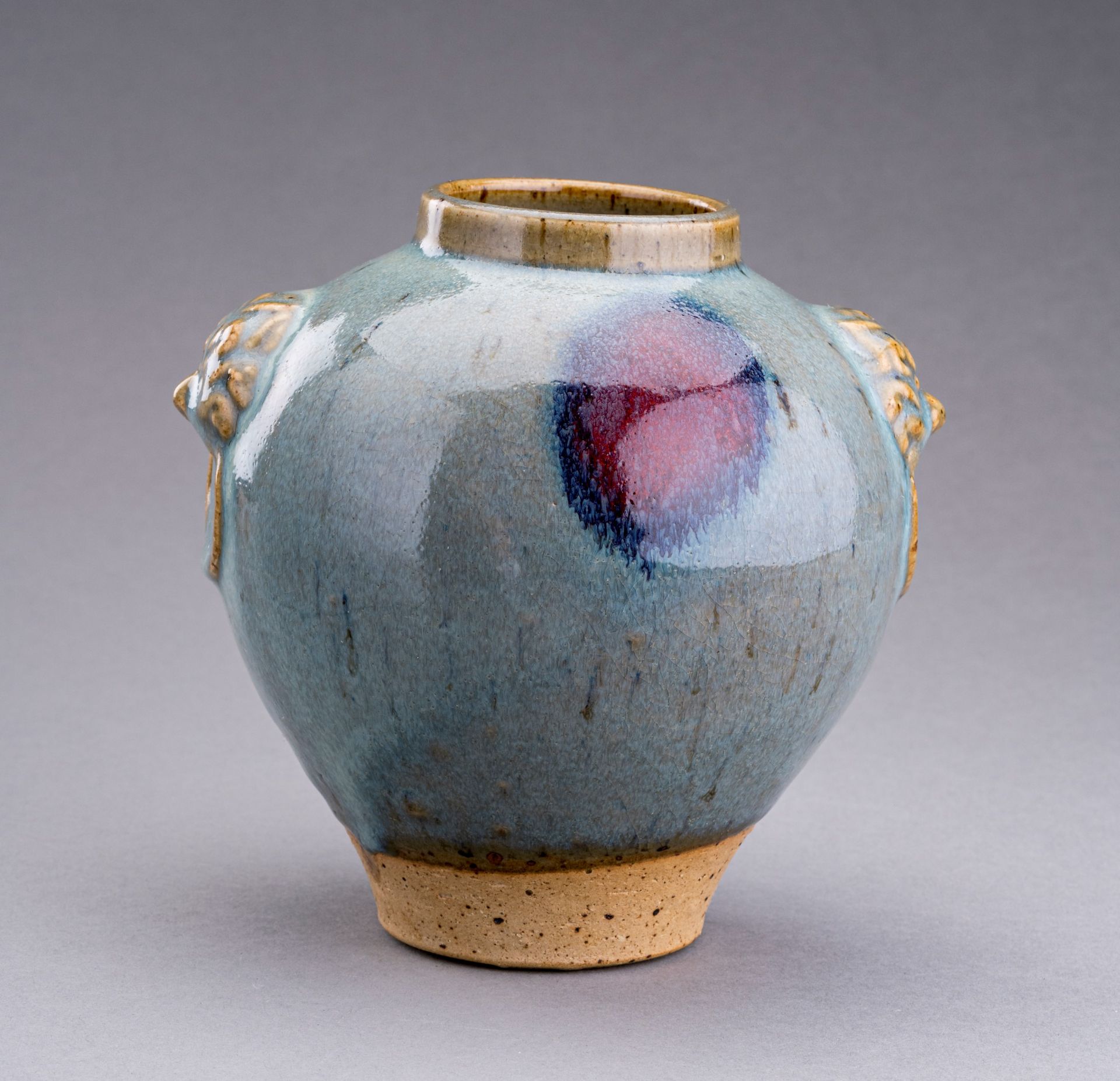 A PURPLE-SPLASHED JUN CERAMIC JAR, c. 1920s