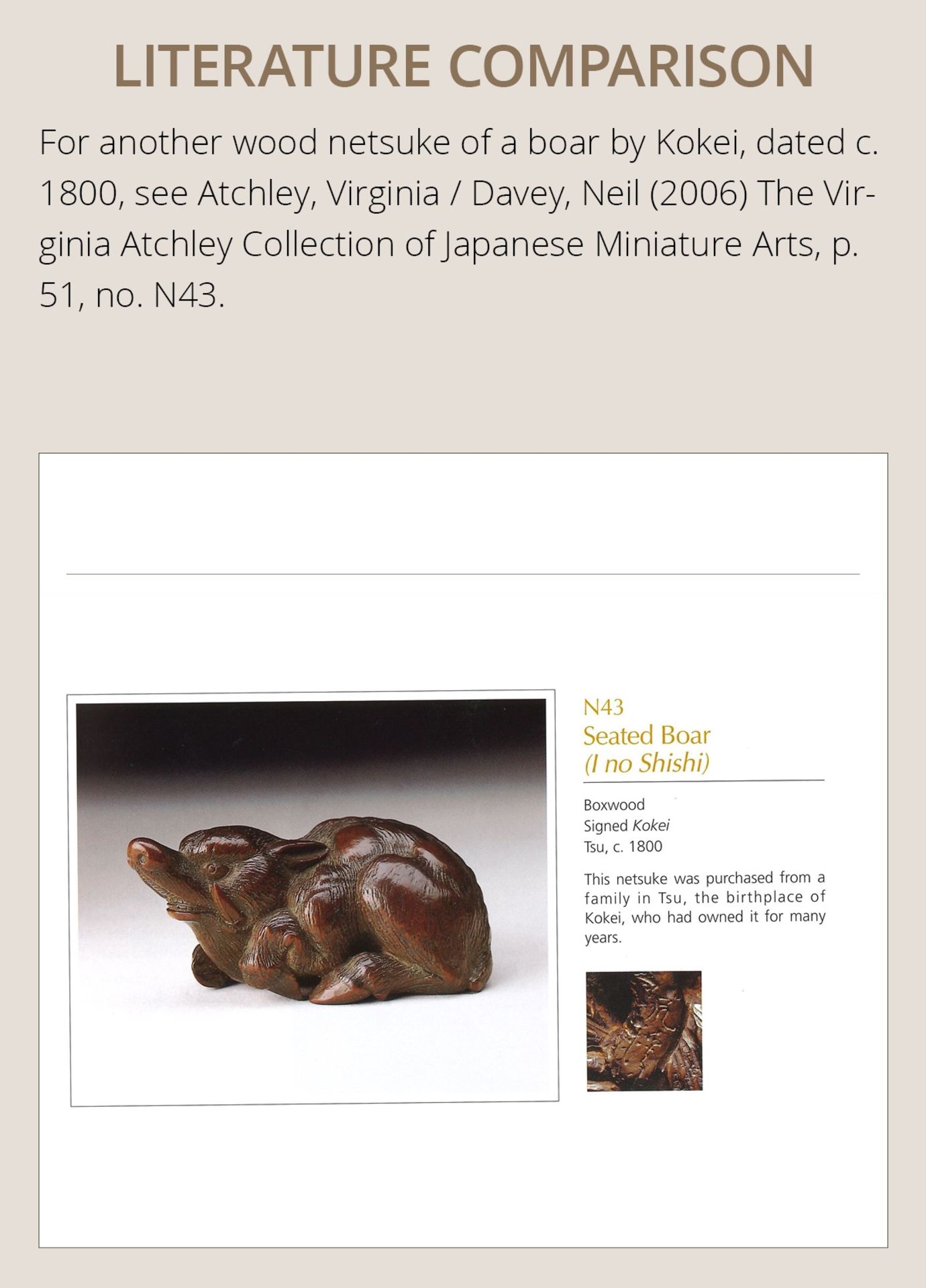 KOKEI: A FINE WOOD NETSUKE OF A RECUMBENT BOAR - Image 6 of 14