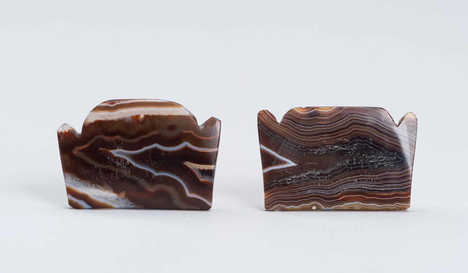 TWO LOPBURI BANDED AGATE PECTORALS