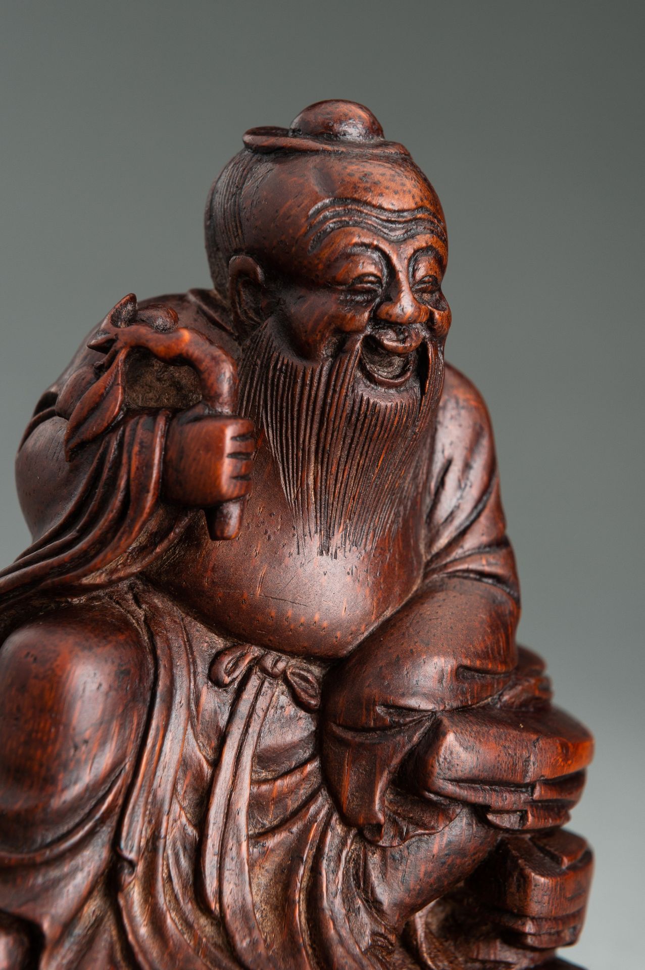 A BAMBOO FIGURE OF SHOULAO, QING DYNASTY - Image 3 of 13