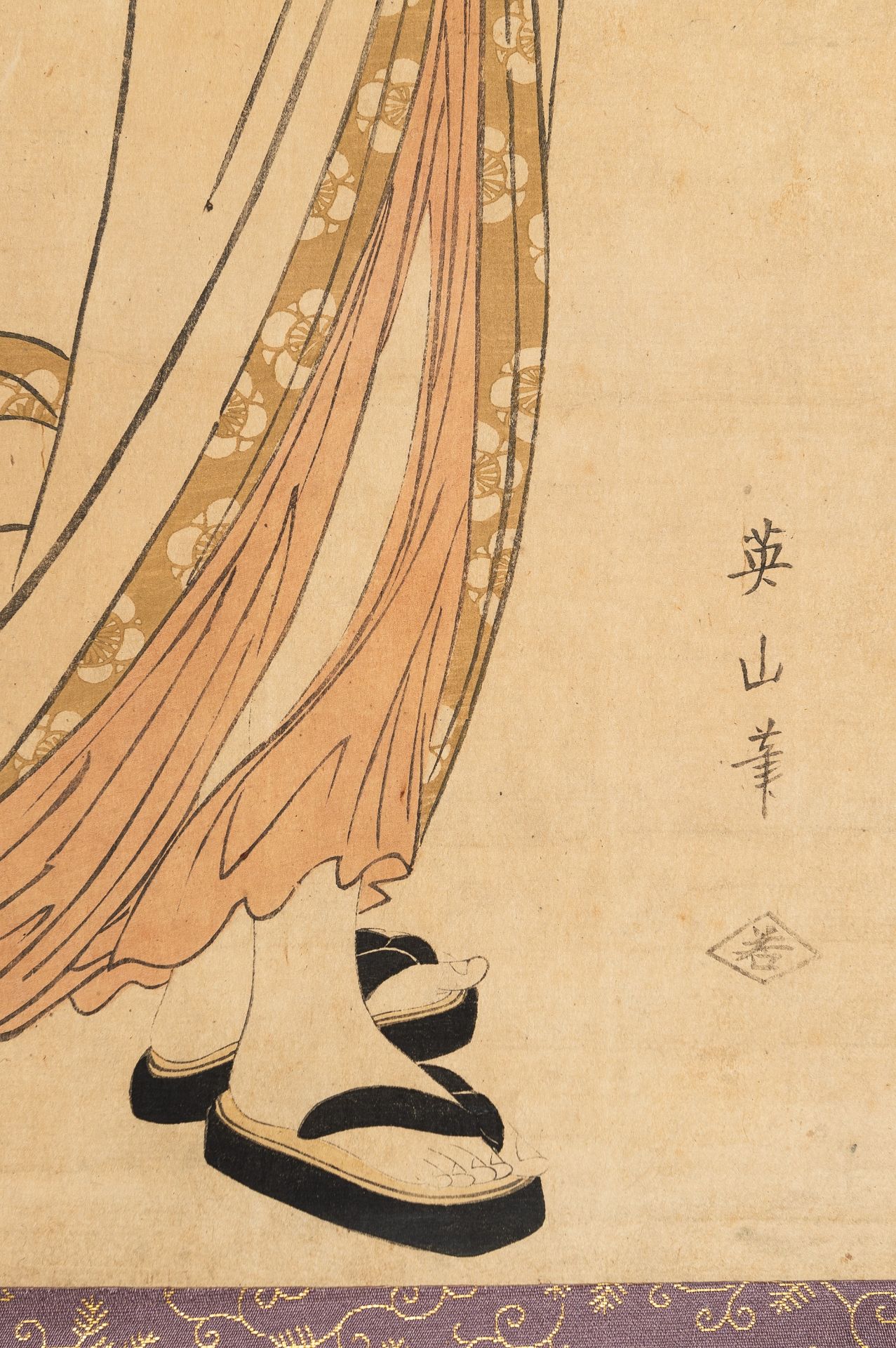 KIKUGAWA EIZAN (1787-1867): A TWO-PART COLOR WOODBLOCK PRINT KAKEMONO OF A BEAUTY - Image 4 of 11