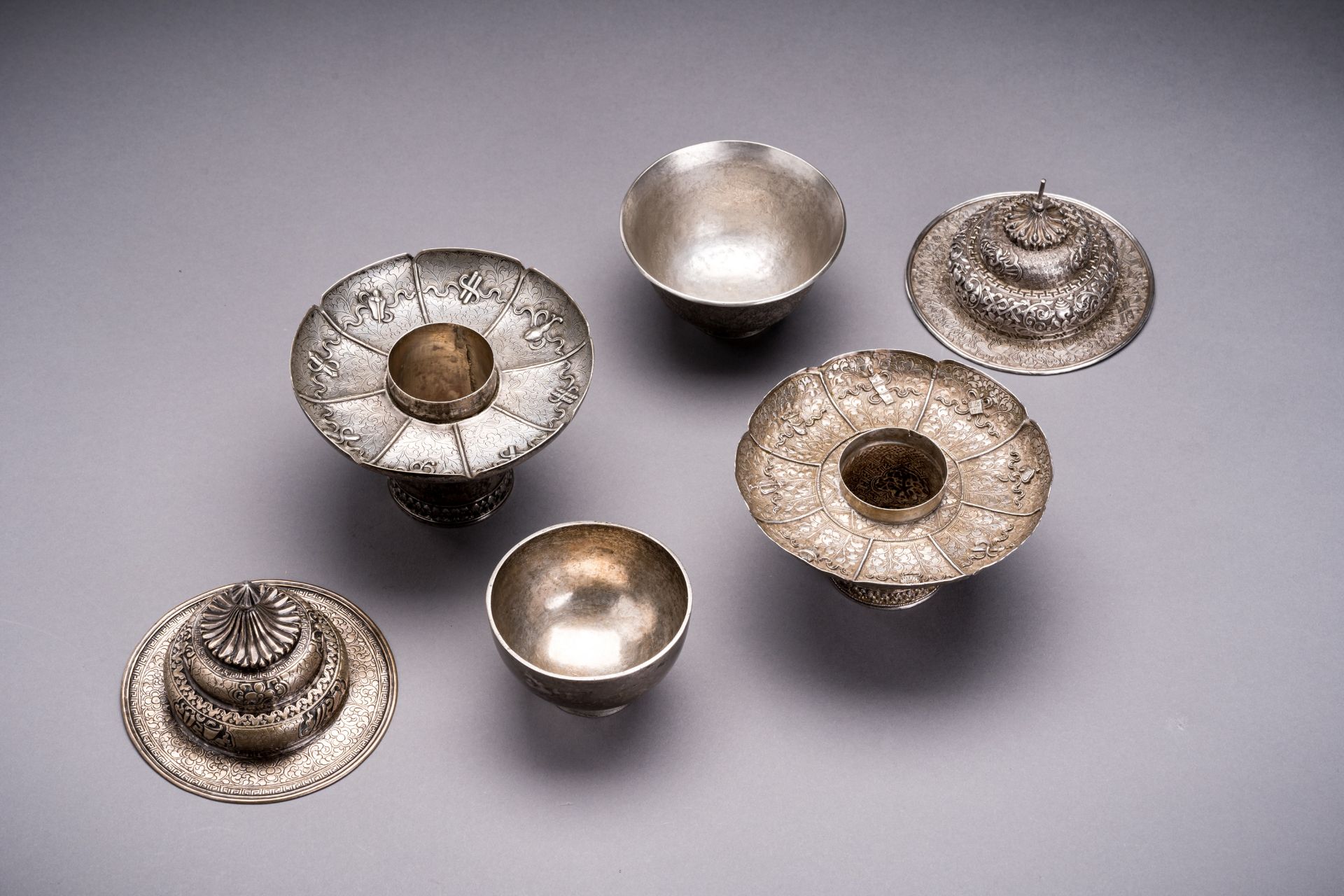 TWO SILVER BUTTER TEA SETS, QING DYNASTY - Image 4 of 7