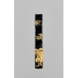A SHAKUDO AND GOLD KOZUKA WITH ROOSTER AND BAMBOO