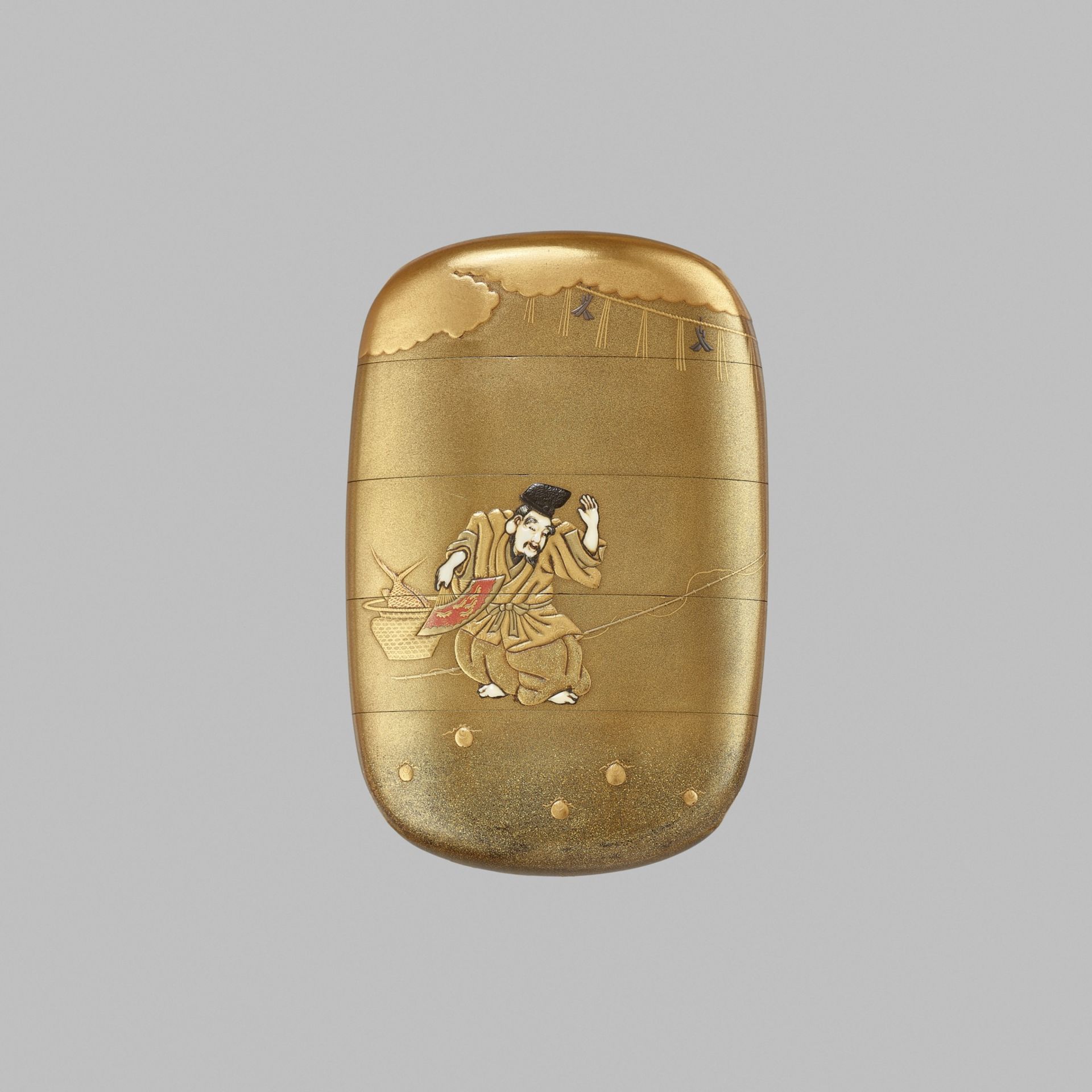 KAJIKAWA: A GOLD-LACQUER FOUR-CASE INRO DEPICTING EBISU AND DAIKOKU