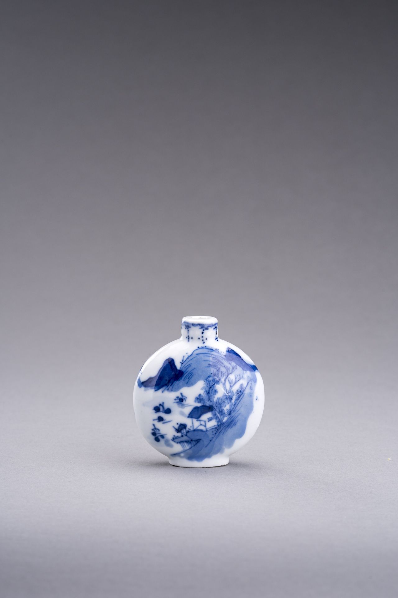 TWO BLUE AND WHITE PORCELAIN SNUFF BOTTLES, QING DYNASTY - Image 6 of 13