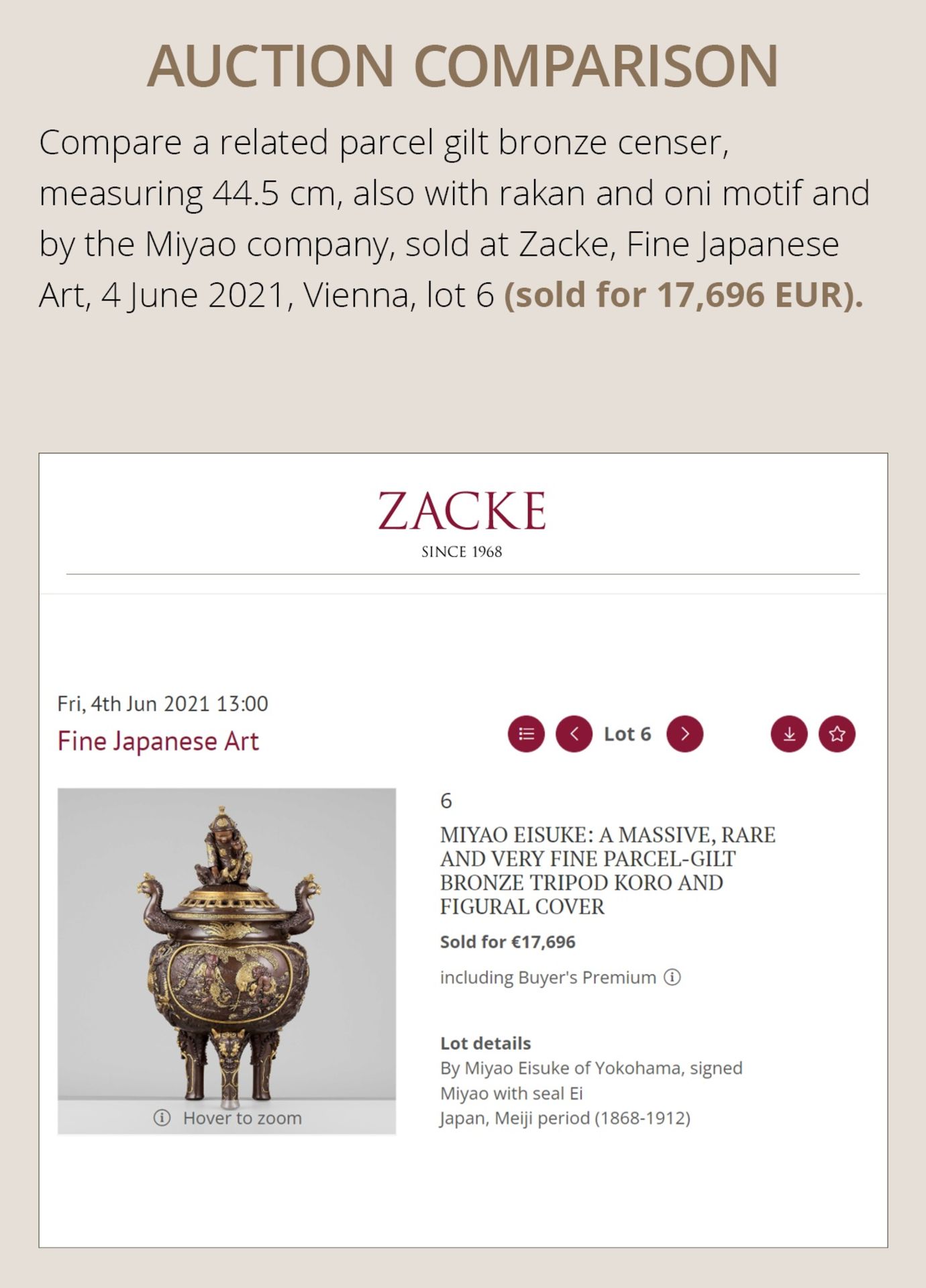 A TALL AND IMPRESSIVE PARCEL GILT BRONZE INCENSE BURNER AND COVER, ATTRIBUTED TO THE MIYAO COMPANY - Image 6 of 22