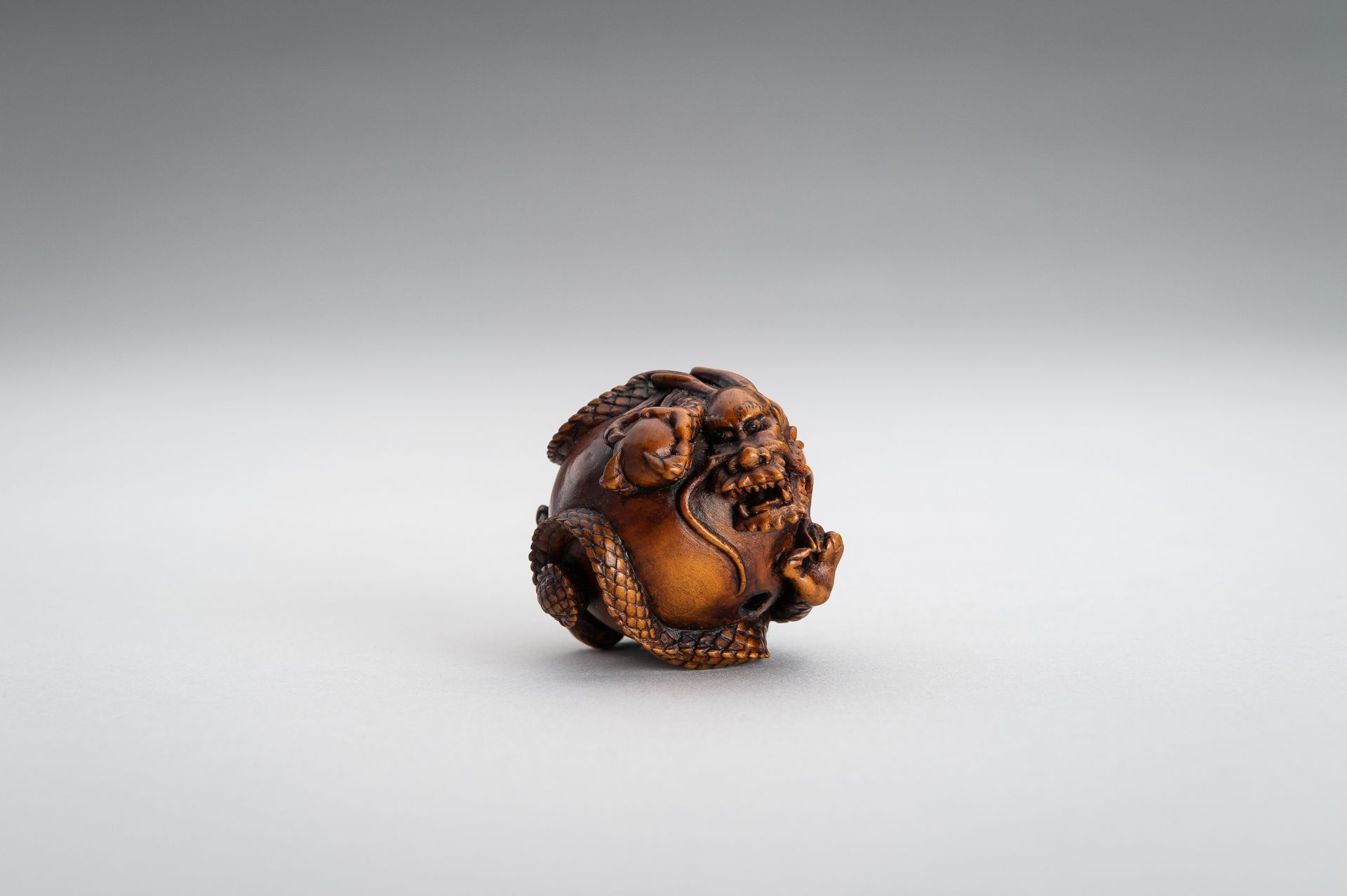 TOMOMASA: A BOXWOOD NETSUKE OF A COILED DRAGON - Image 5 of 15