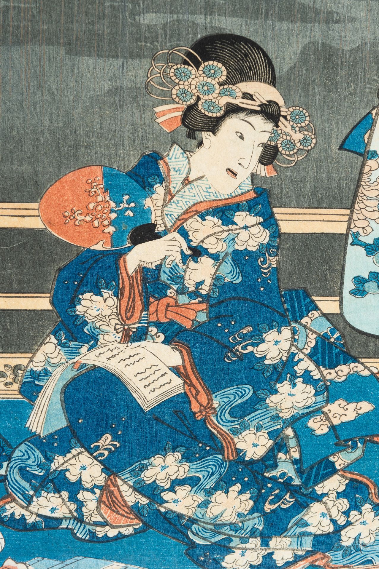 UTAGAWA KUNISADA: A COLOR WOODBLOCK PRINT OF THREE GEISHAS - Image 3 of 7