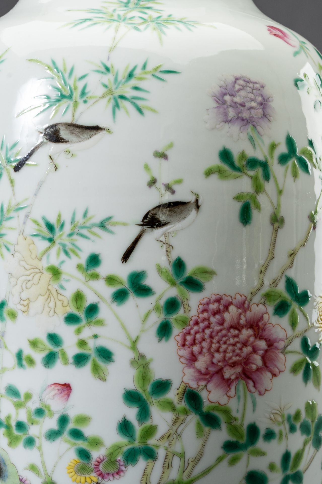A FAMILLE ROSE 'BIRDS AND FLOWERS' OVOID VASE, HONGXIAN MARK, REPUBLIC - Image 3 of 11