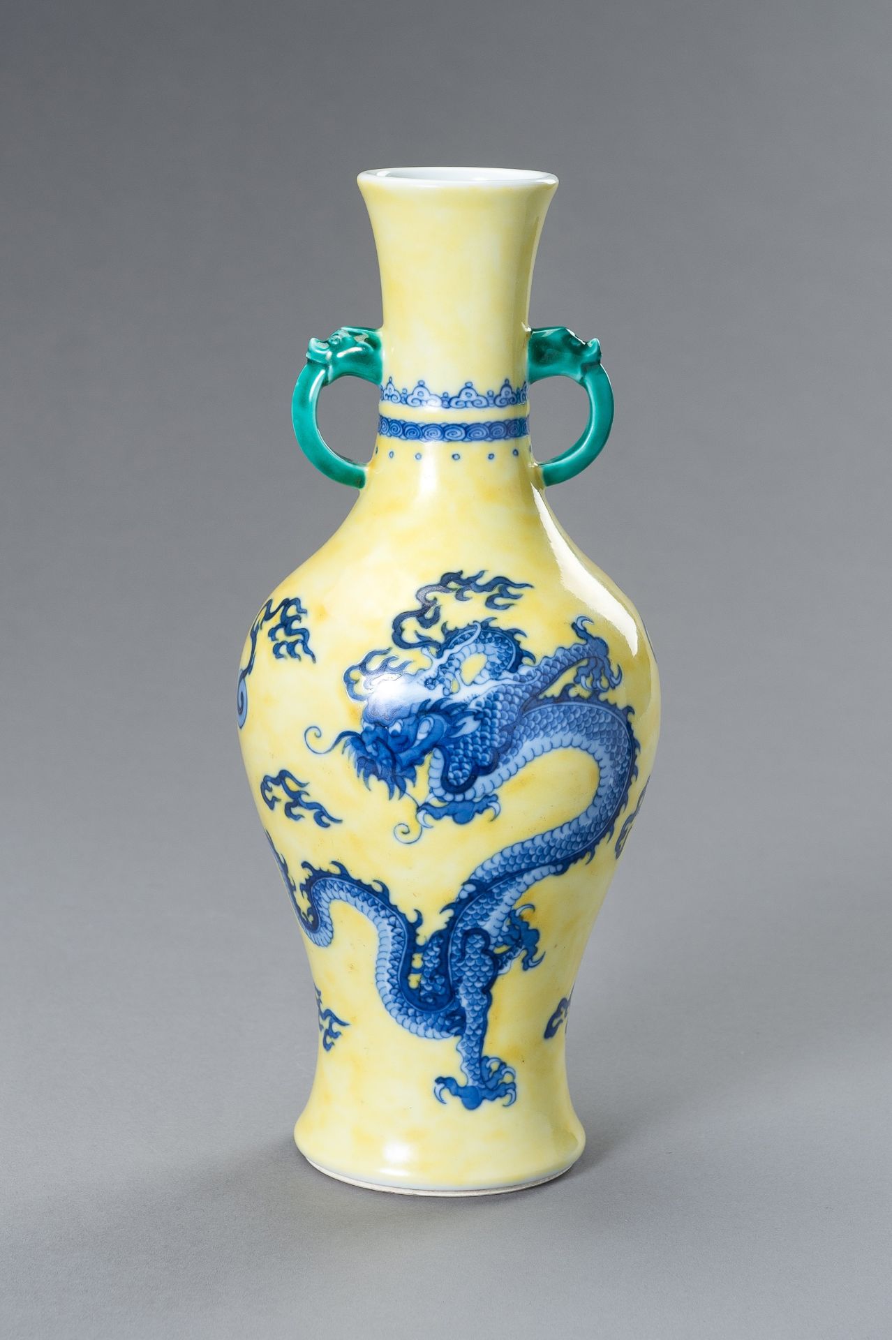 A BLUE AND YELLOW PORCELAIN 'DRAGON' VASE