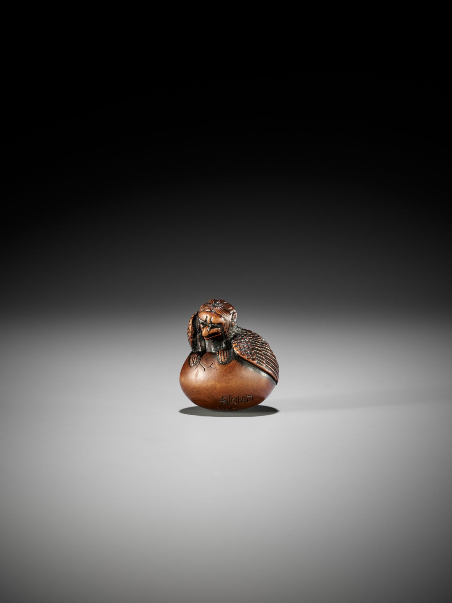 NAITO TOYOMASA: A FINE WOOD NETSUKE OF A HATCHING TENGU (TENGU NO TOMAGO) - Image 5 of 17