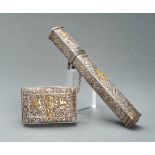 TWO EMBOSSED SILVERPLATED AND GILT METAL BOXES, 19TH CENTURY