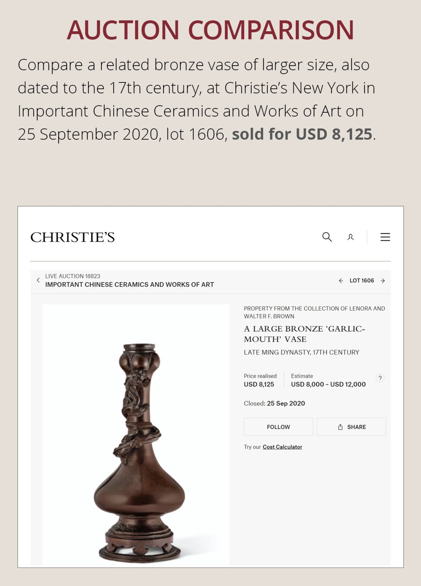 A BRONZE CHILONG BOTTLE VASE, 17TH CENTURY - Image 4 of 10