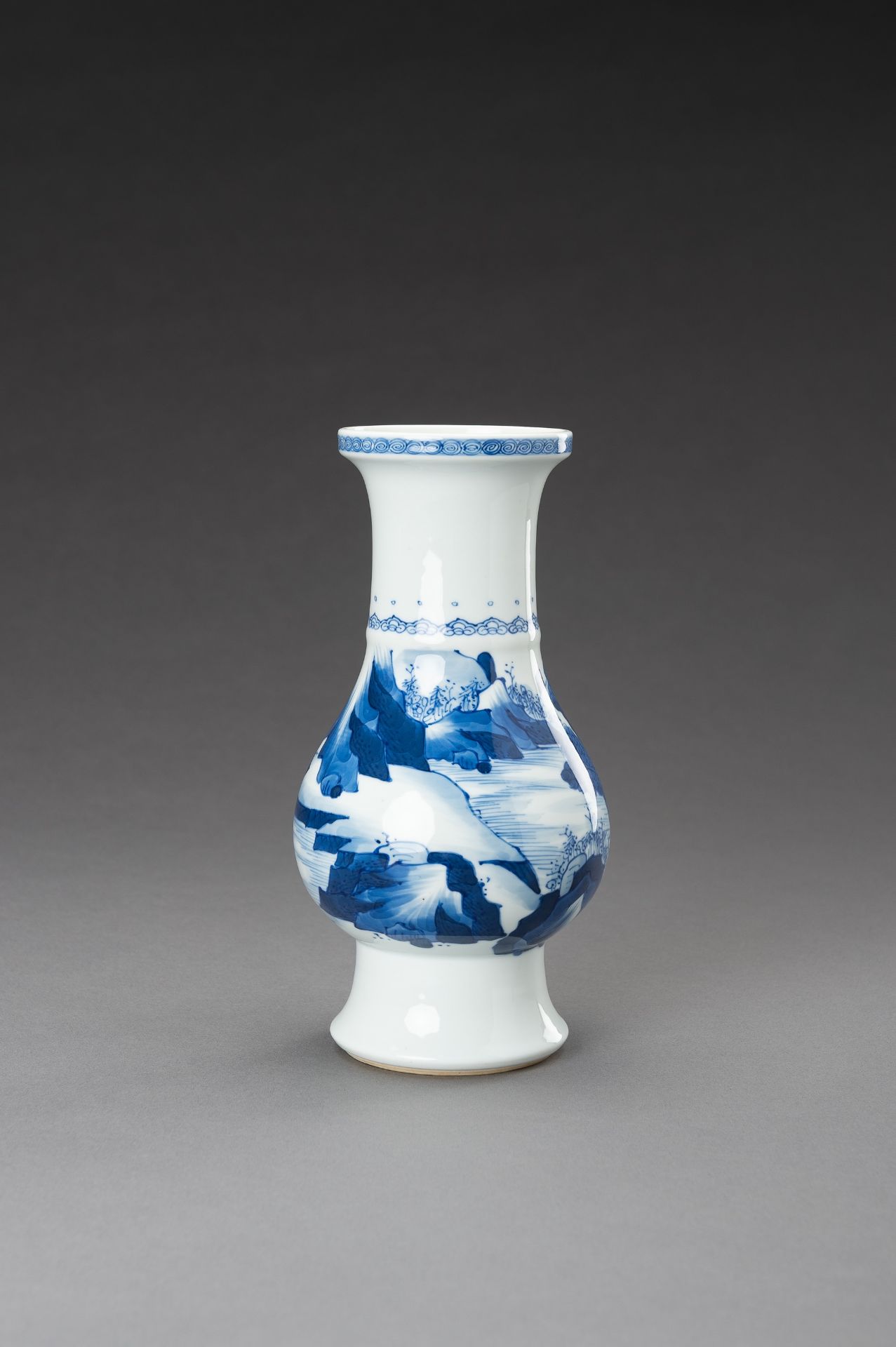 A BLUE AND WHITE 'TRAVERSING THE RIVER' PORCELAIN VASE, 1930s - Image 2 of 11