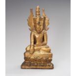 A GOLD LACQUERED WOOD FIGURE OF BUDDHA
