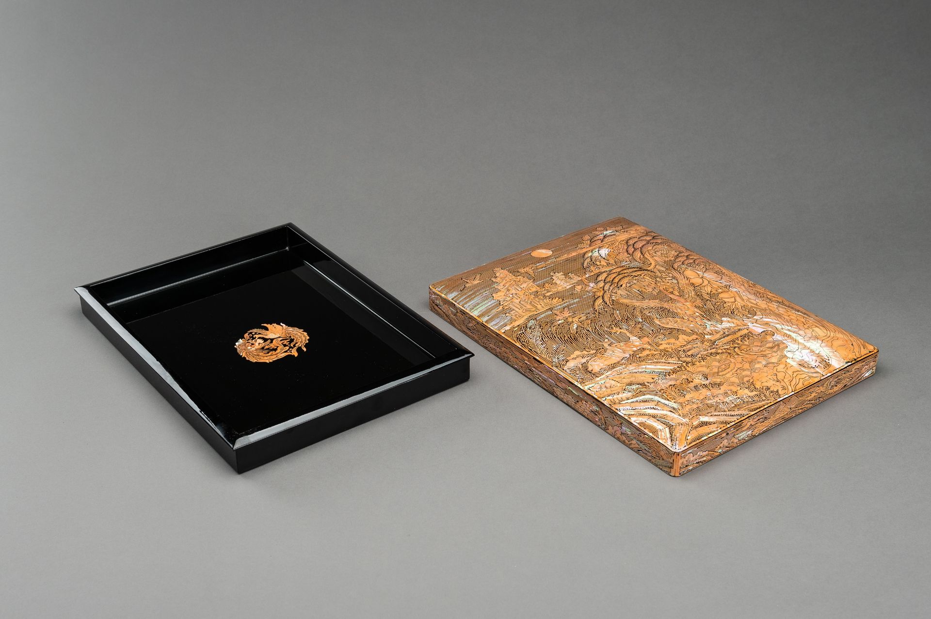 A MOTHER-OF-PEARL INLAID WOOD BOX AND COVER - Image 14 of 16