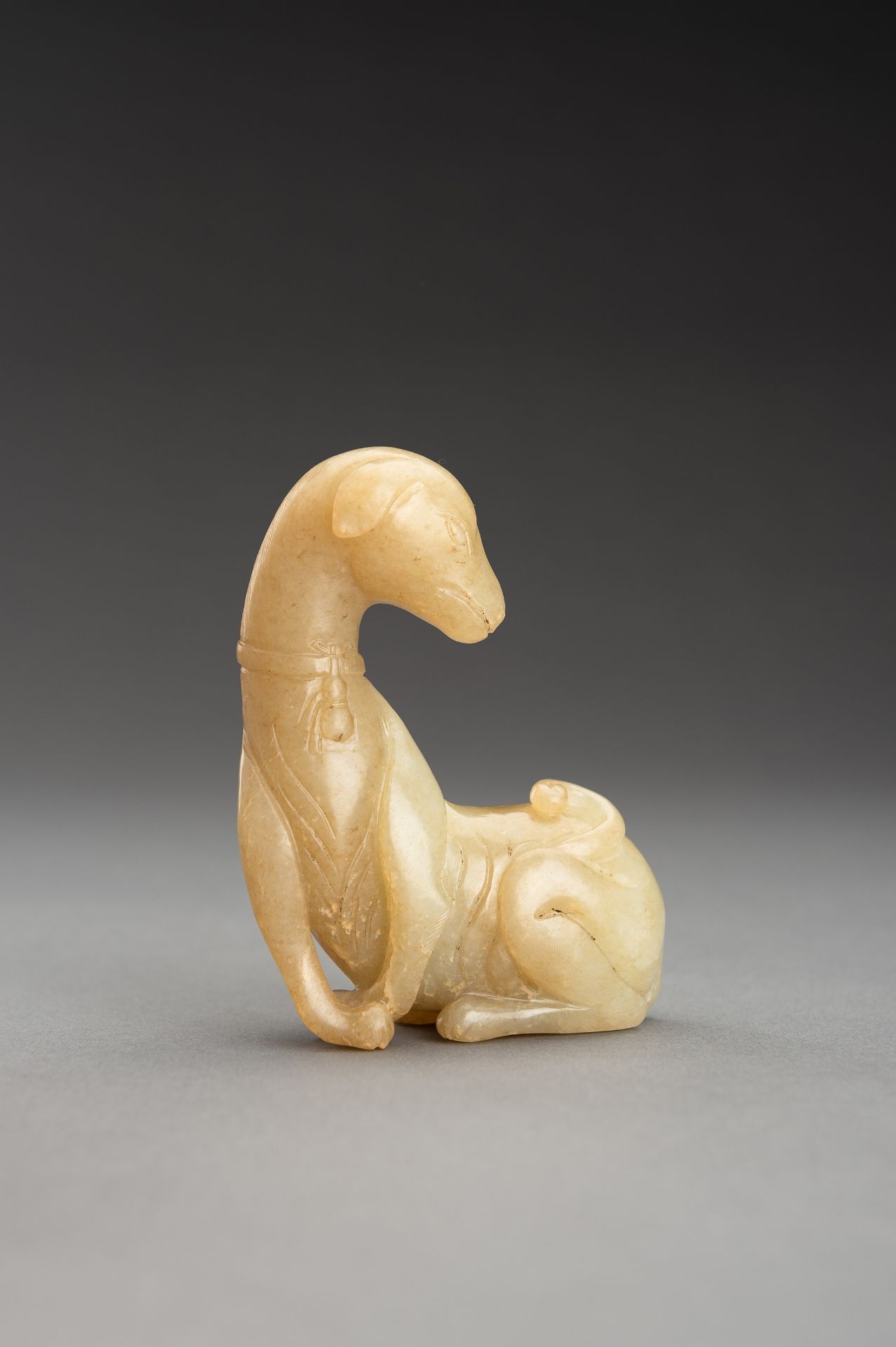 A PALE YELLOW JADE FIGURE OF A DOG, QING - Image 3 of 12