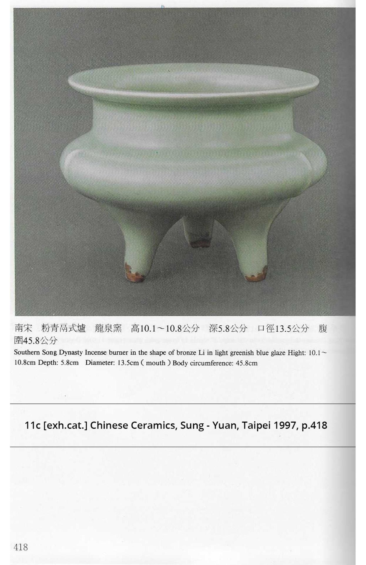 A LONGQUAN TRIPOD CENSER, SOUTHERN SONG - Image 8 of 12