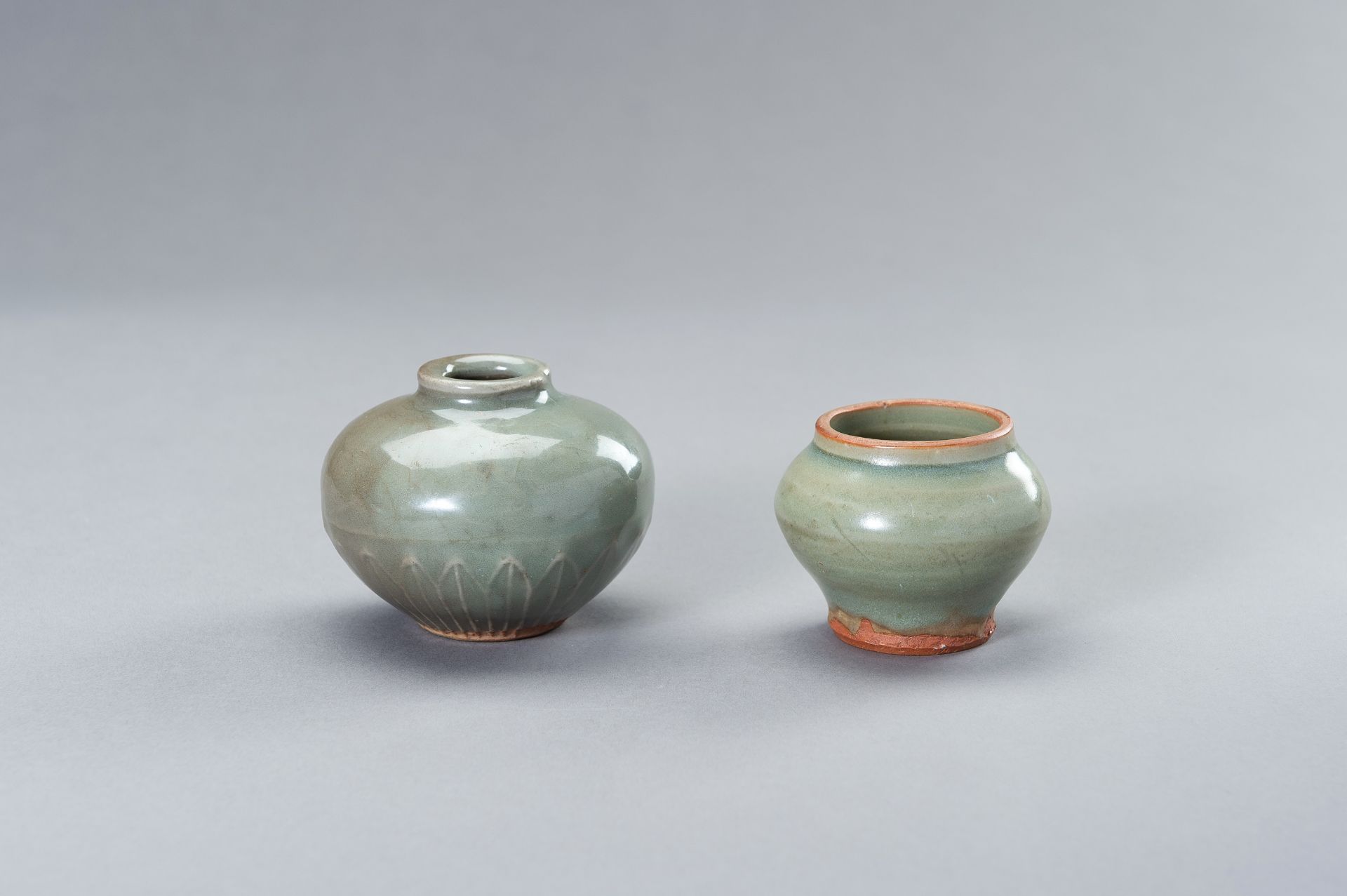 TWO SMALL CELADON GLAZED JARS - Image 3 of 9