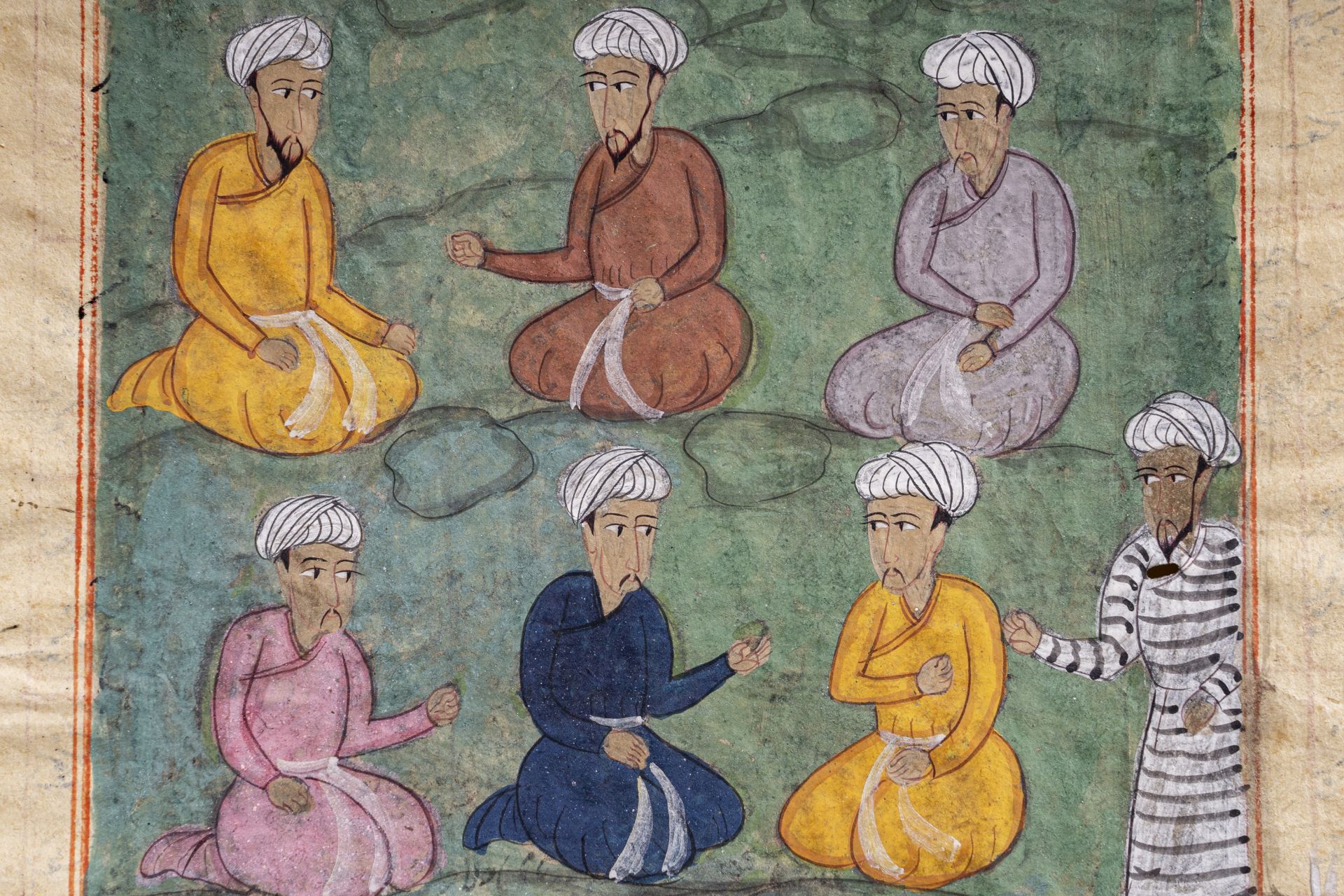 A MUGHAL MINIATURE PAINTING OF SEVEN MEN, 19th CENTURY - Image 4 of 6