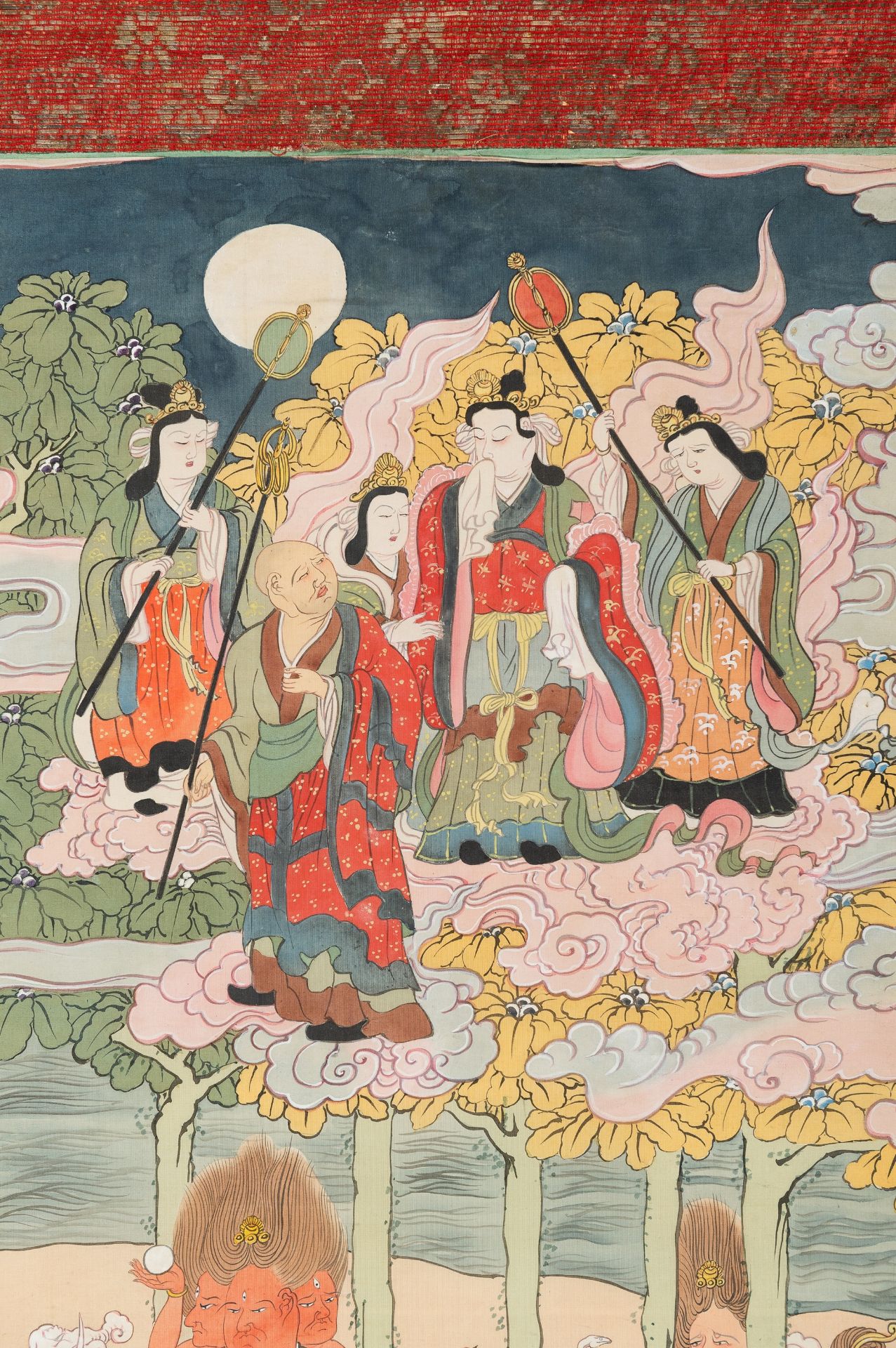 A RARE SCROLL PAINTING DEPICTING THE DEATH OF THE HISTORICAL BUDDHA (NEHAN-ZU) - Image 5 of 12