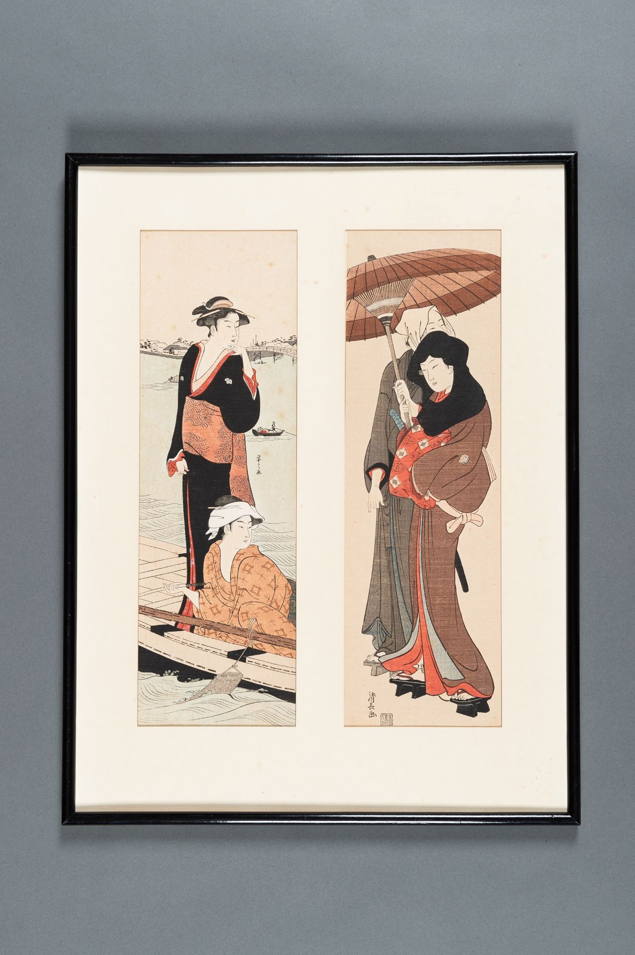 AFTER TORII KIYONAGA: TWO COLOR WOODBLOCK PRINT OF BEAUTIES - Image 2 of 12