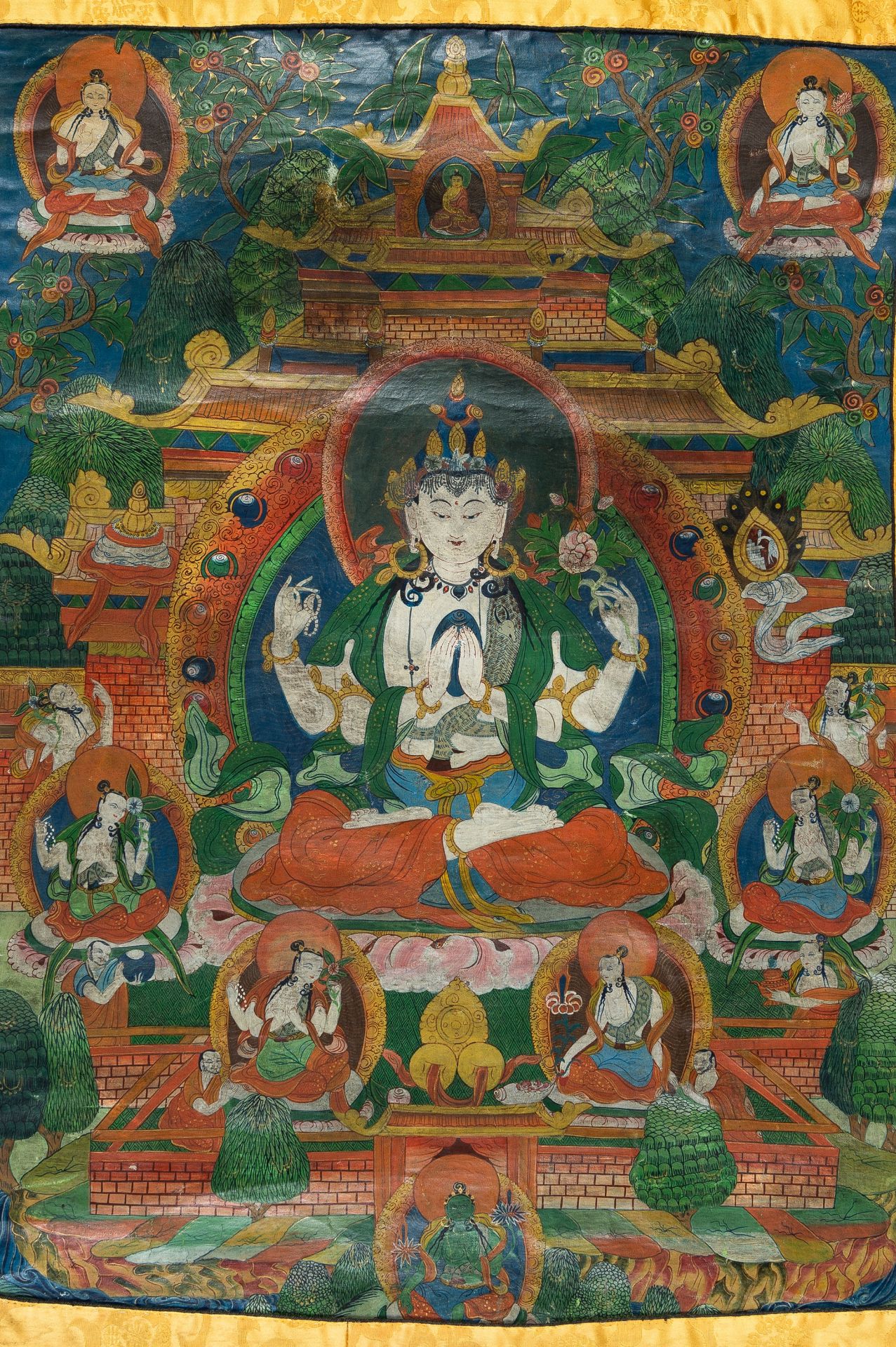 A THANGKA OF SADAKSHRI AVALOKITESHVARA, c. 1900s - Image 4 of 10