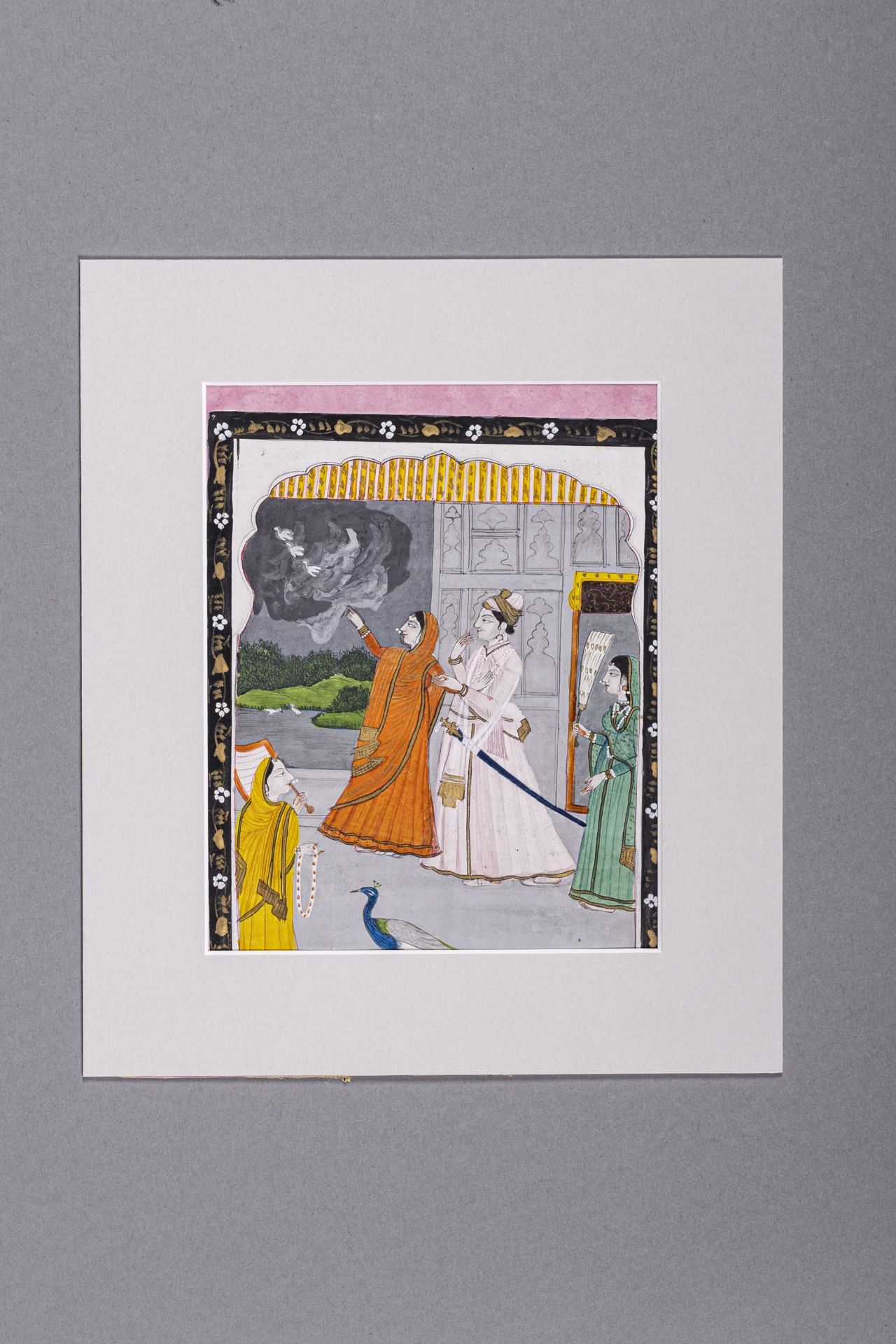 AN INDIAN MINIATURE PAINTING OF A NOBLE COUPLE, c. 1900s - Image 4 of 5