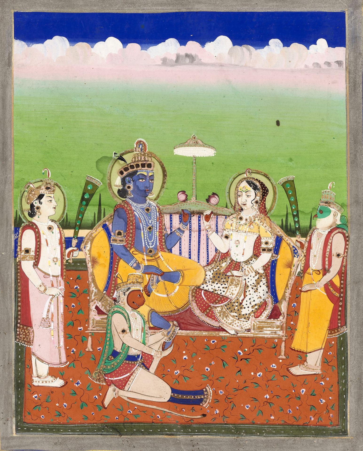 AN INDIAN MINIATURE PAINTING OF RAMA AND SITA ENTHRONED
