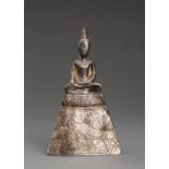 A THAI SILVER FOIL REPOUSSE FIGURE OF BUDDHA, 19th CENTURY