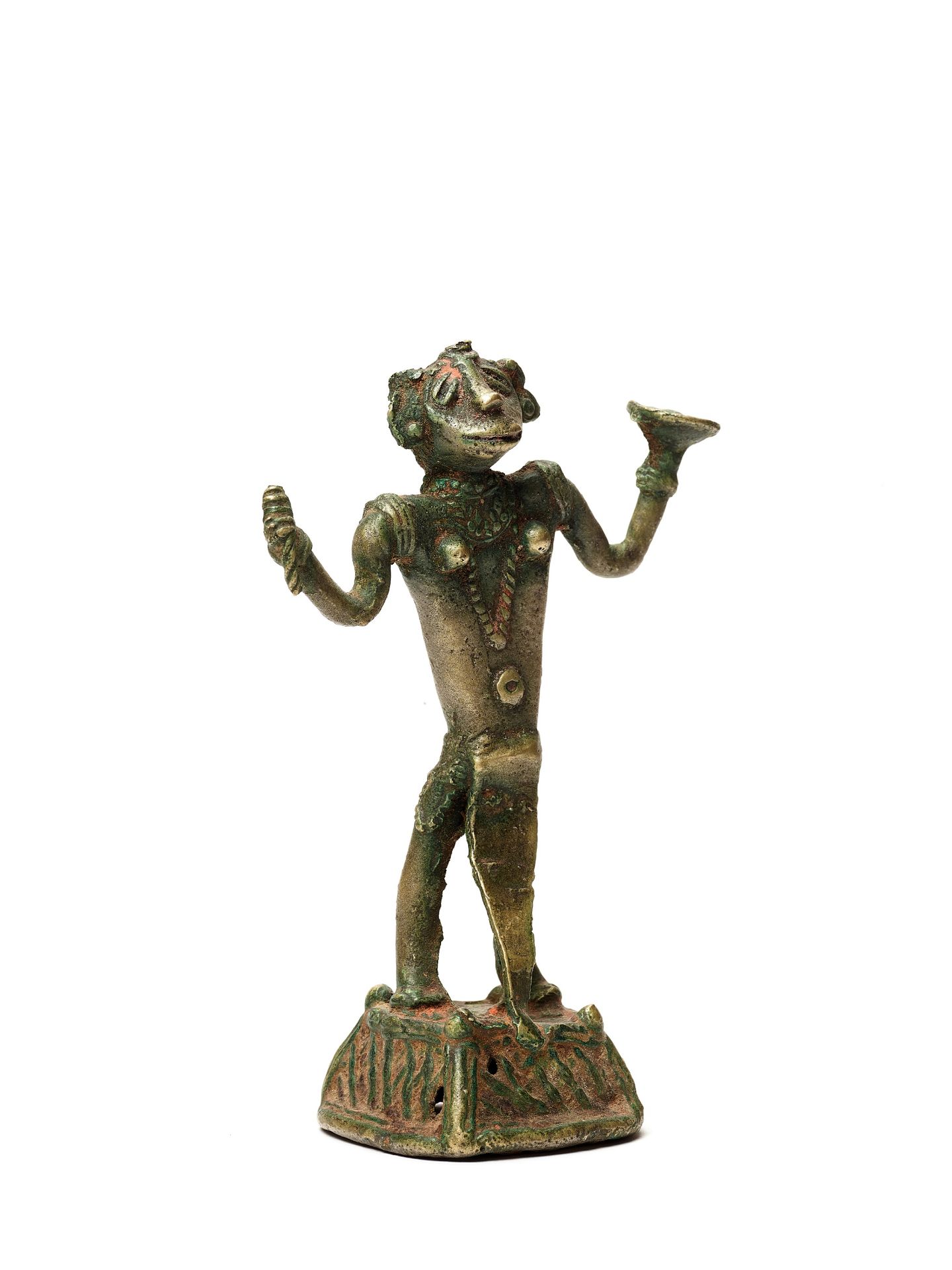 A BASTAR BRONZE GODDESS WITH APRON AND KHAPPAR - Image 4 of 4