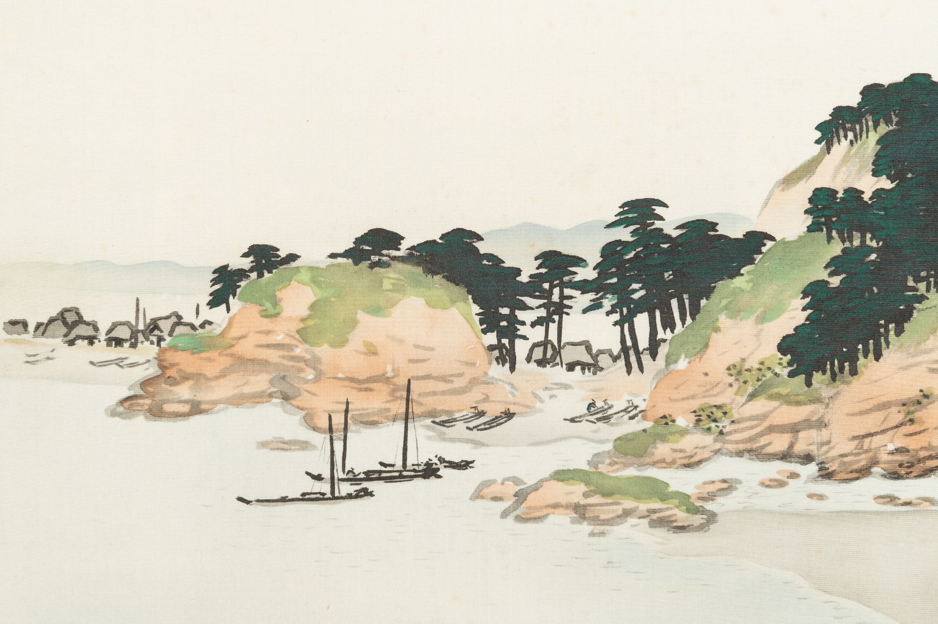 GYOKUDO KAWAI (1873-1957): A SCROLL PAINTING OF A SEASIDE LANDSCAPE - Image 8 of 16