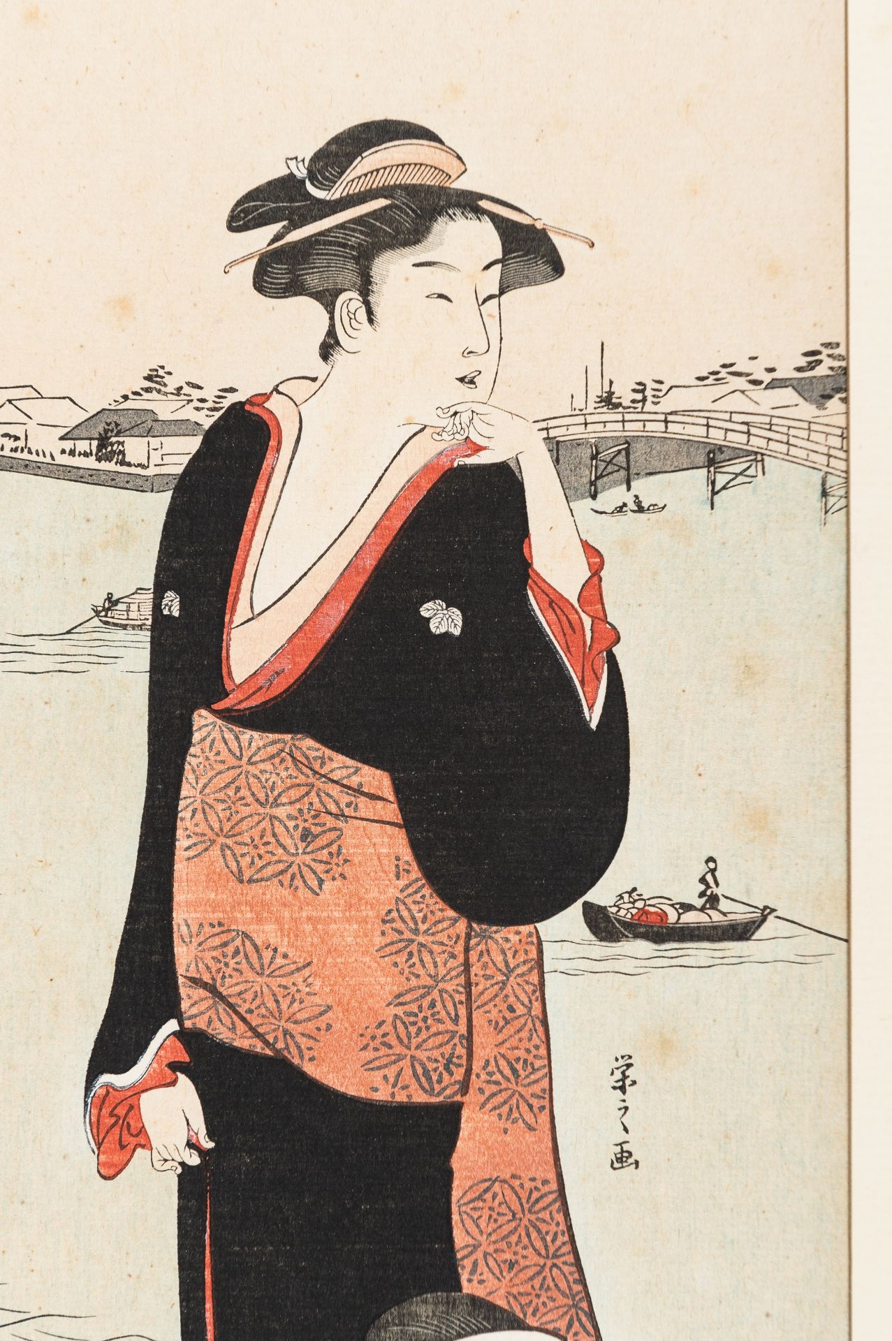 AFTER TORII KIYONAGA: TWO COLOR WOODBLOCK PRINT OF BEAUTIES - Image 4 of 12