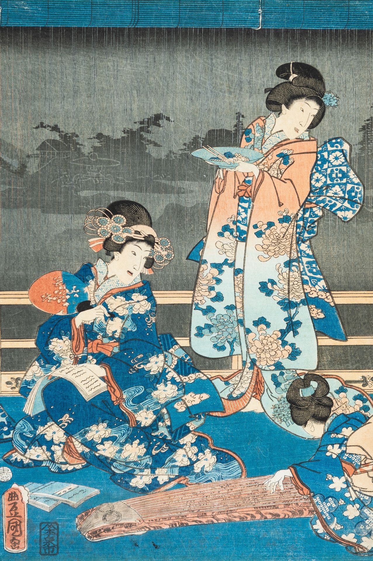 UTAGAWA KUNISADA: A COLOR WOODBLOCK PRINT OF THREE GEISHAS - Image 7 of 7