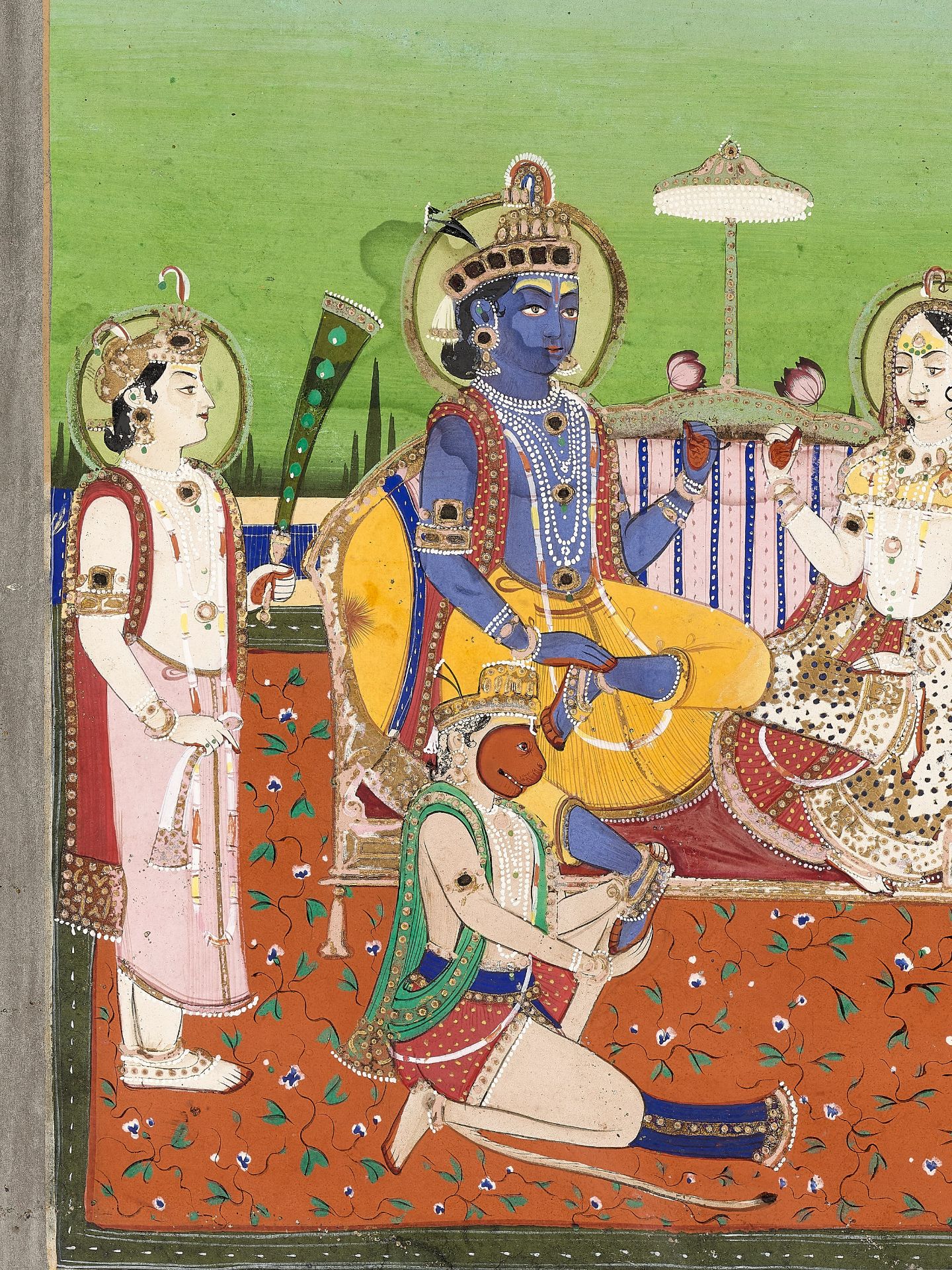 AN INDIAN MINIATURE PAINTING OF RAMA AND SITA ENTHRONED - Image 2 of 9